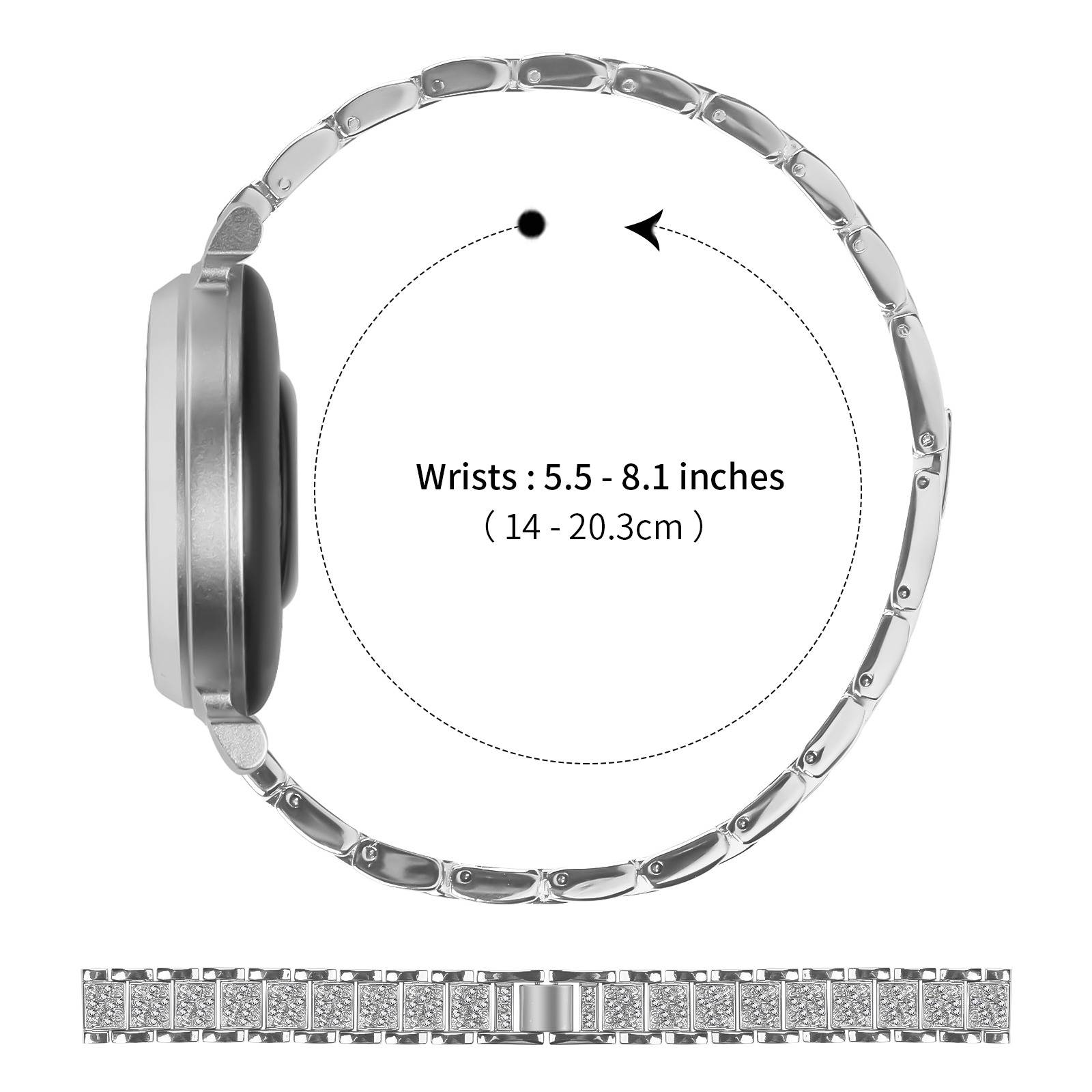 Elegantes silbernes Edelstahl-Diamant-Uhrenarmband kompatibel mit Garmin Lily 2