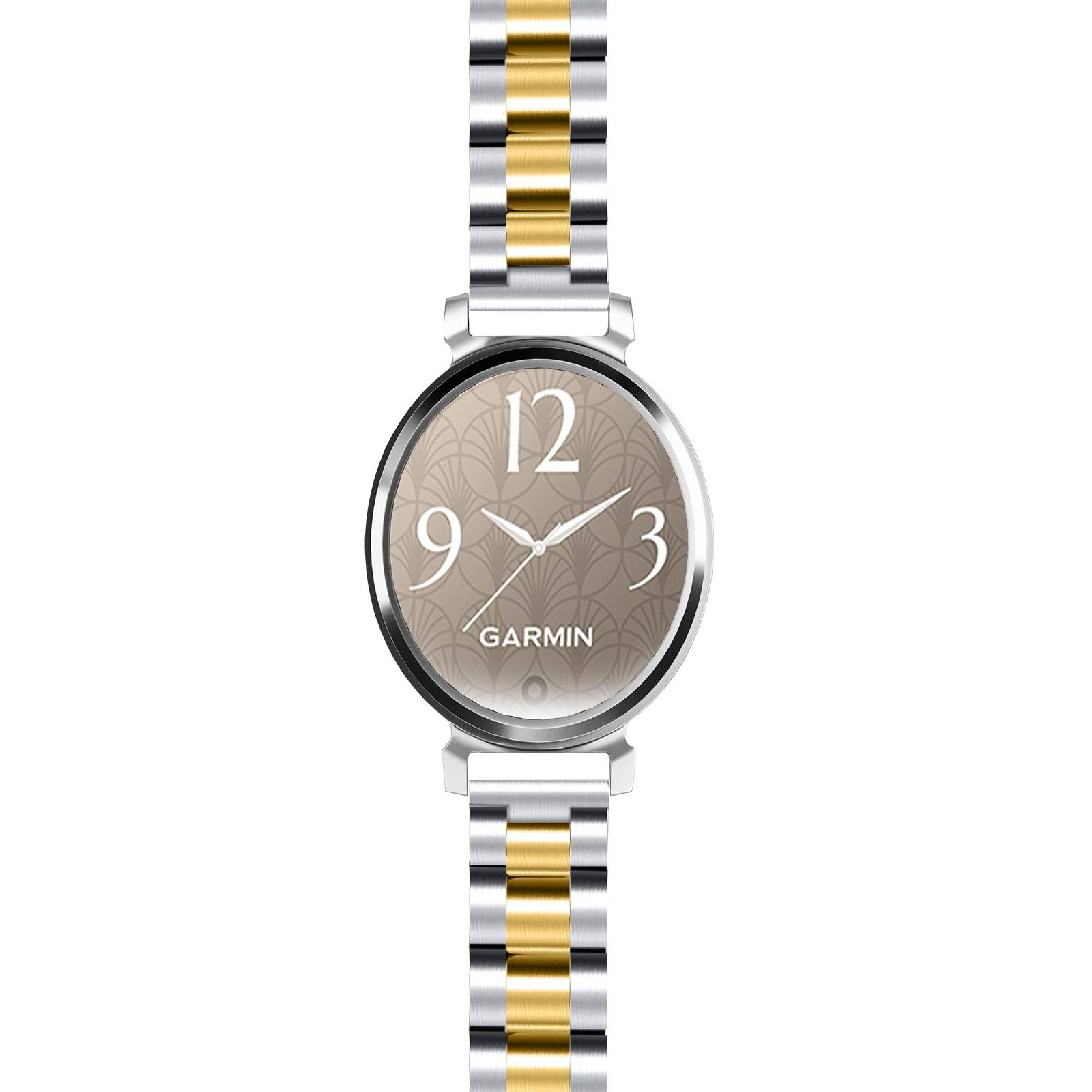 Edelstahl Drei-Perlen-Uhrenarmband kompatibel mit Garmin Lily 2 - 14mm silver+gold