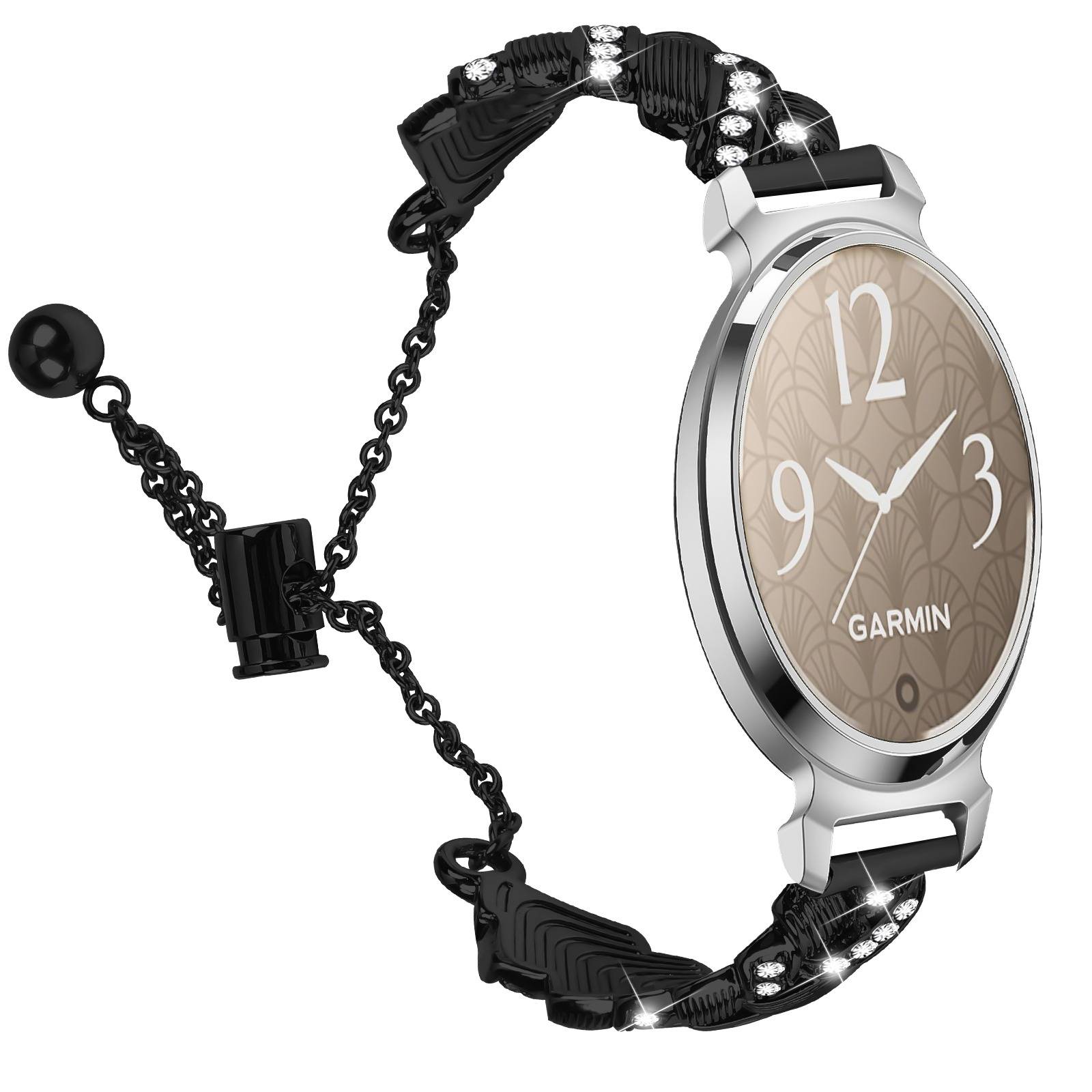 Garmin Lily 2 Kompatibles Herz-Diamant-Armband - Stilvolles Halbreif aus Zinklegierung Black