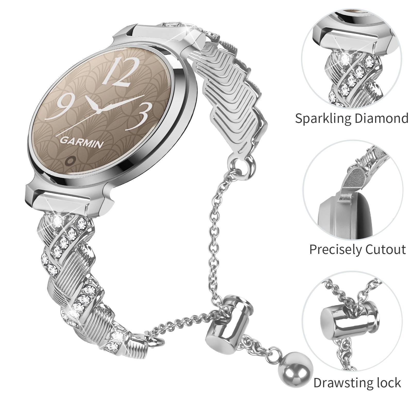 Garmin Lily 2 Kompatibles Herz-Diamant-Armband - Stilvolles Halbreif aus Zinklegierung Silver