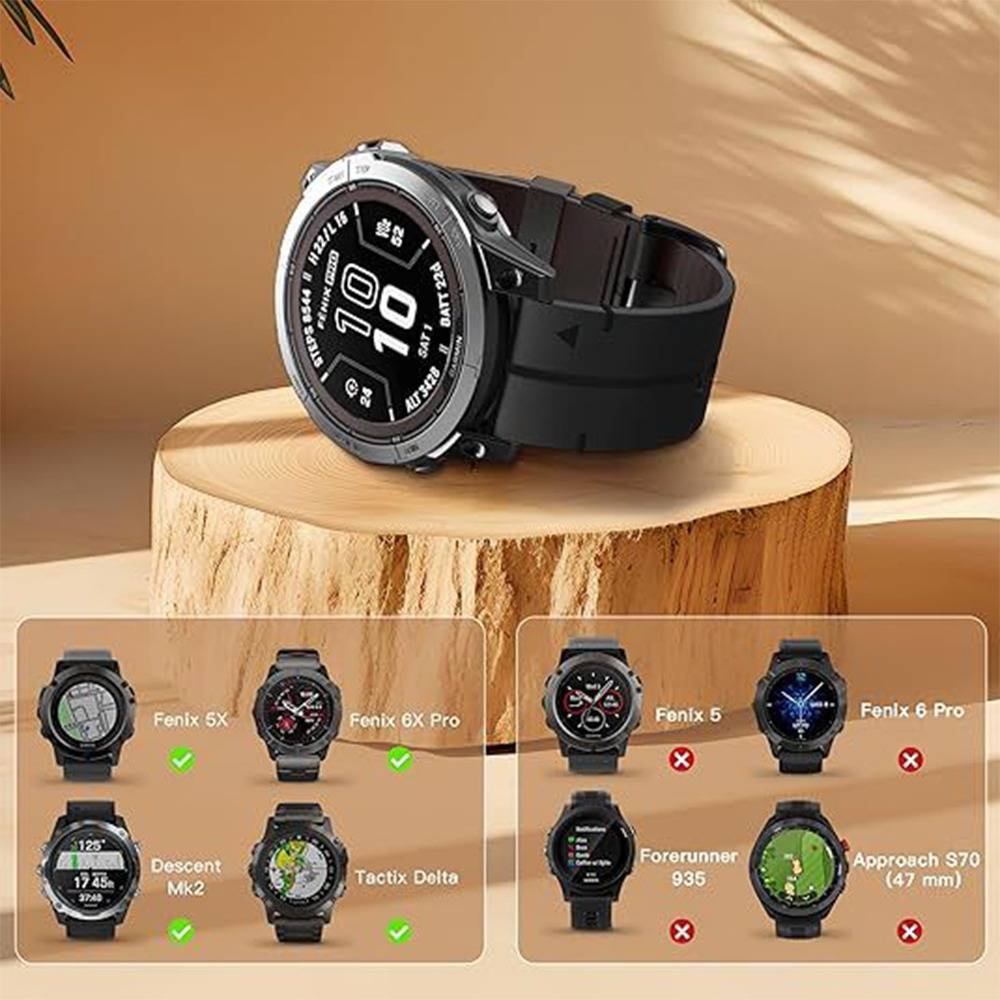 22mm Lederarmband mit Schnellverschluss, kompatibel mit Garmin Fenix 8/7/6/5 Serie Black