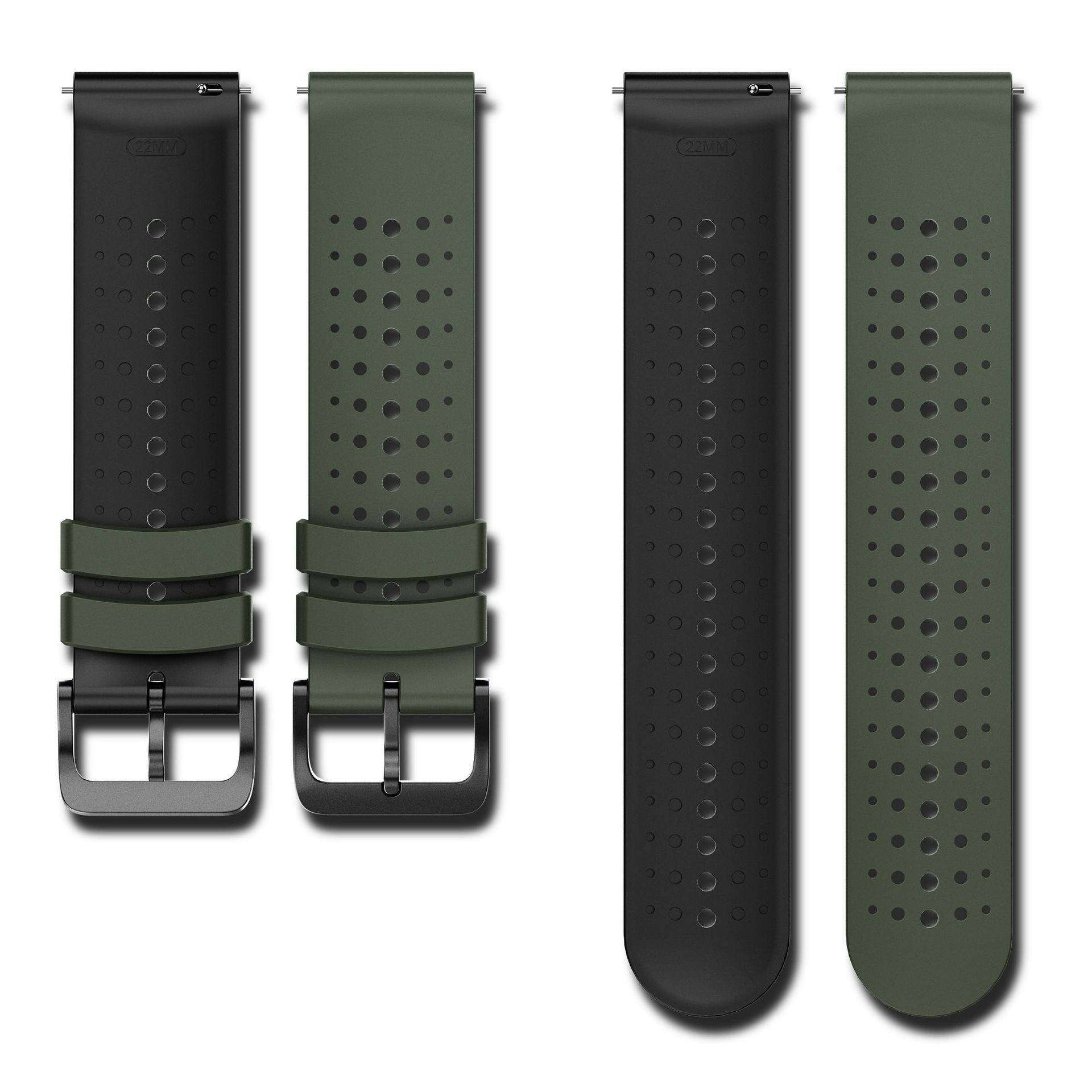 22mm Silikon Uhrenarmband kompatibel mit Suunto 9 Peak, Huawei, Xiaomi, Redmi und Samsung – Zweifarbiger Sternenhimmel Design Green+Black