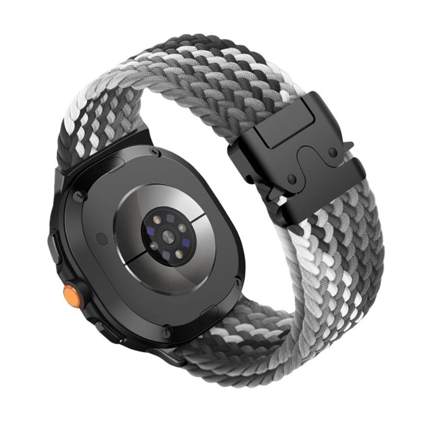 40/44mm Elastisches geflochtenes Nylon-Uhrenarmband mit Fallschirmschnalle, kompatibel mit Samsung Galaxy Watch 8 Classic Black+Grey
