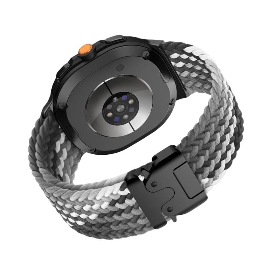 40/44mm Elastisches geflochtenes Nylon-Uhrenarmband mit Fallschirmschnalle, kompatibel mit Samsung Galaxy Watch 8 Classic Black+Grey