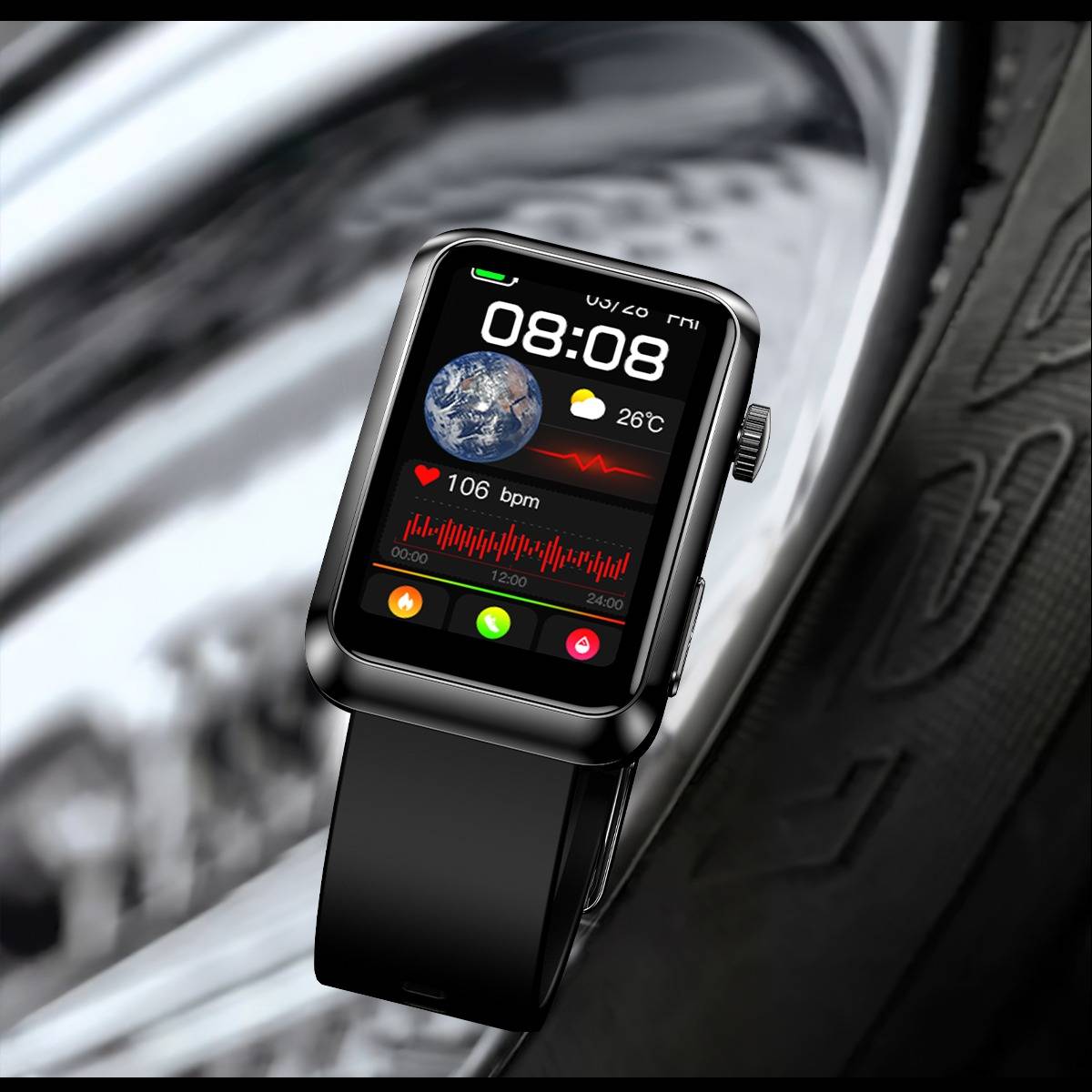 TK77 Smartwatch: EKG, Herzfrequenz- & Gesundheitsüberwachung, kompatibel mit Huawei, Samsung, APPLE, Garmin Black