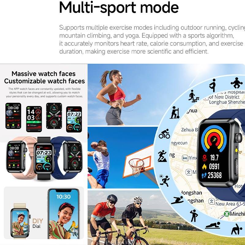 TK77 Smartwatch: EKG, Herzfrequenz- & Gesundheitsüberwachung, kompatibel mit Huawei, Samsung, APPLE, Garmin Black