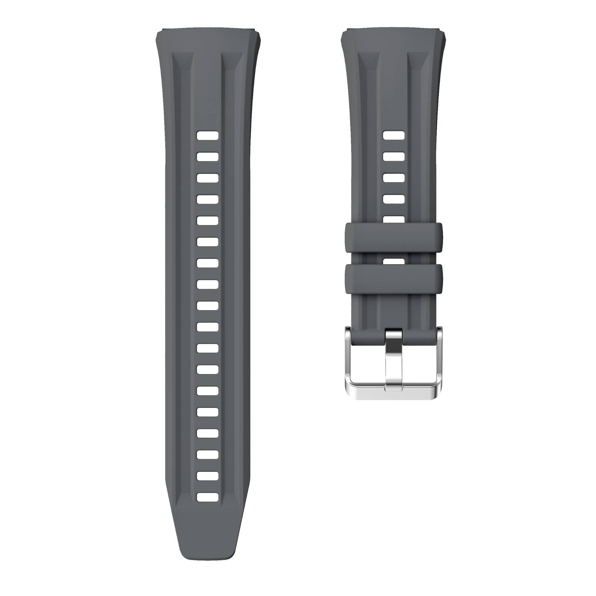 Gebogenes Silikonarmband kompatibel mit Huawei GT6 Pro mit silberner Schnalle - Ersatzarmband Grey