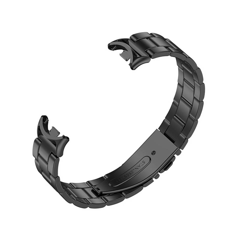 Schwarzes Metallwatchband oder Armband mit einer Schließe, isoliert auf weißem Hintergrund dargestellt.