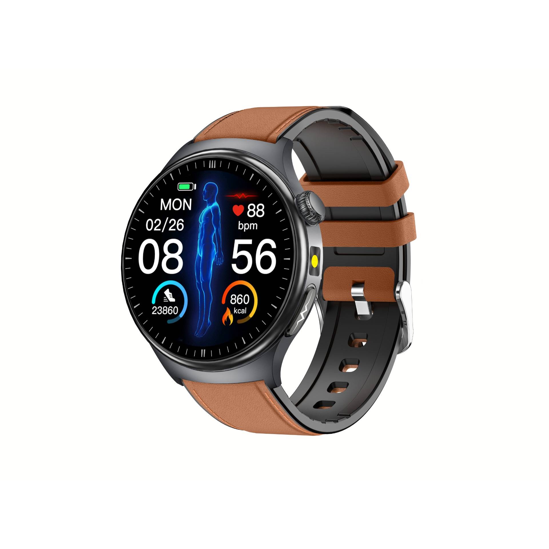 IP68 Wasserdichte Smartwatch mit EKG, Herzfrequenz- und Blutsauerstoffüberwachung Brown