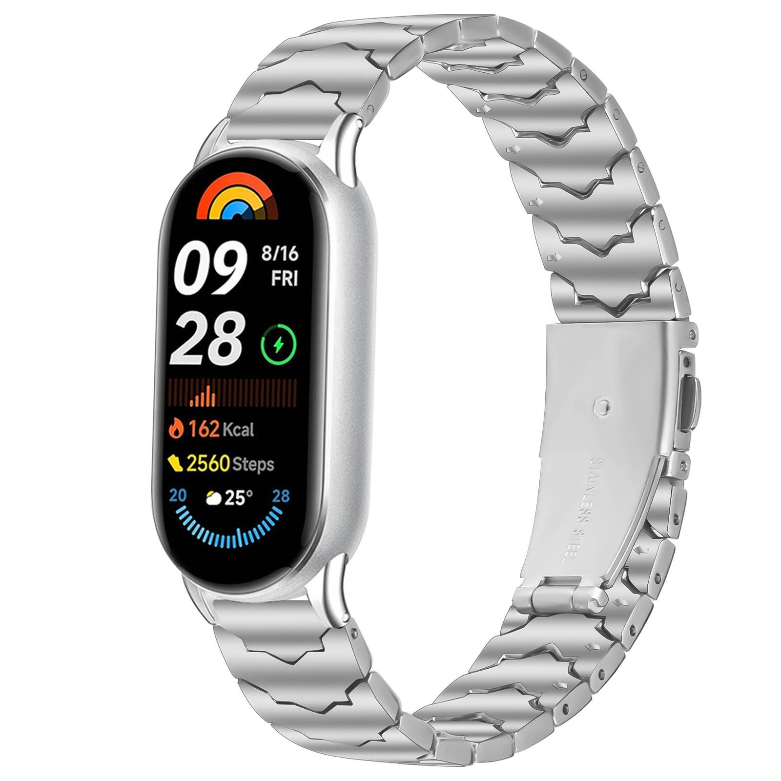 Batman Edelstahlarmband kompatibel mit Xiaomi Mi Band 8/9/10 - Silber