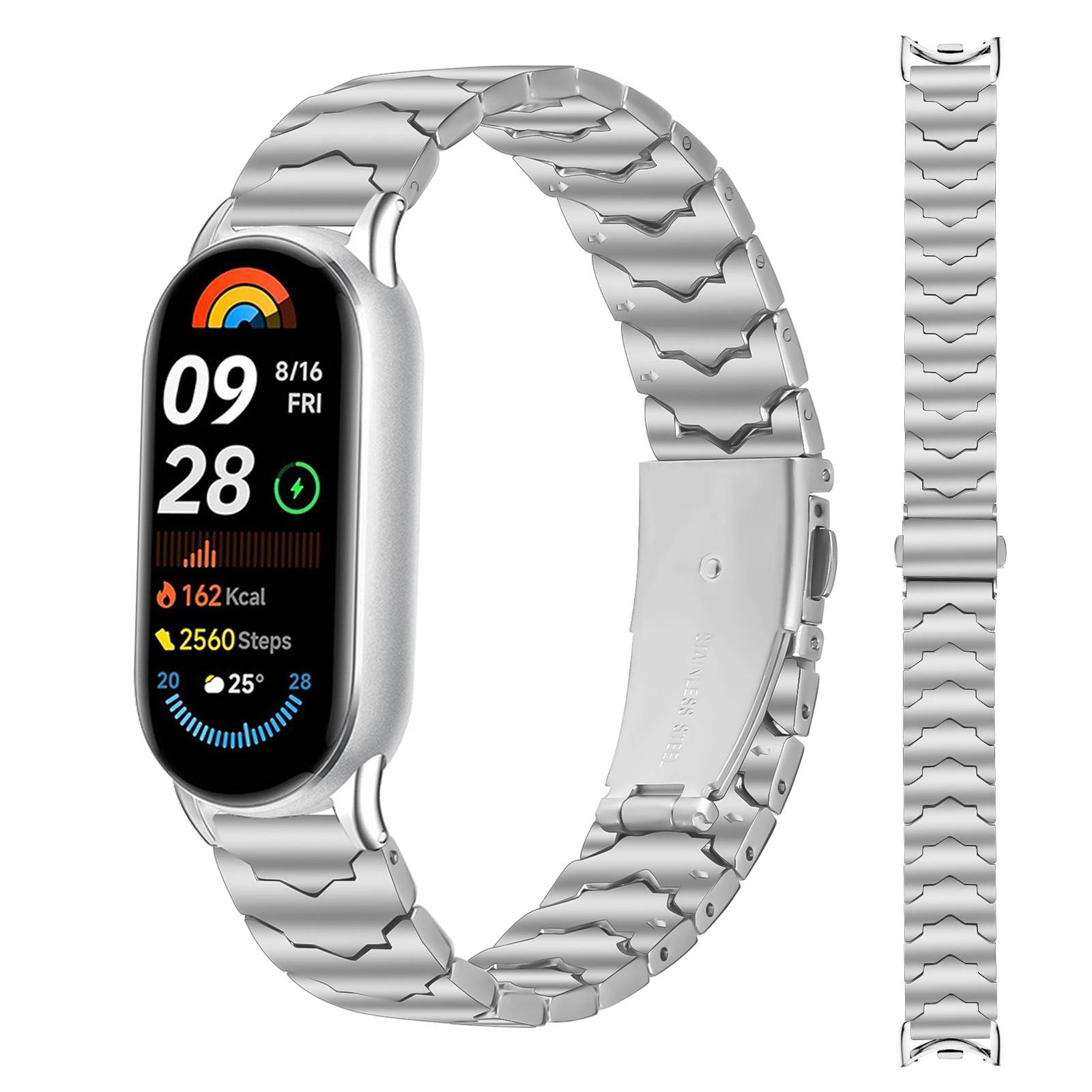 Batman Edelstahlarmband kompatibel mit Xiaomi Mi Band 8/9/10 - Silber