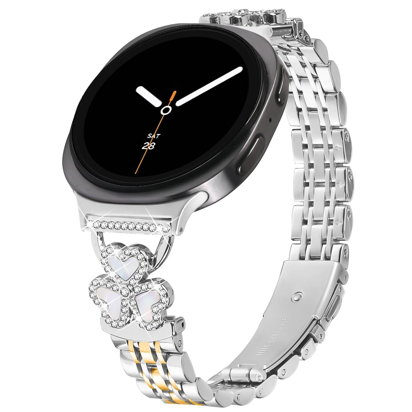 Herz-Klee Sieben-Perlen Edelstahl Uhrenarmband kompatibel mit Samsung Watch 8/8 Classic