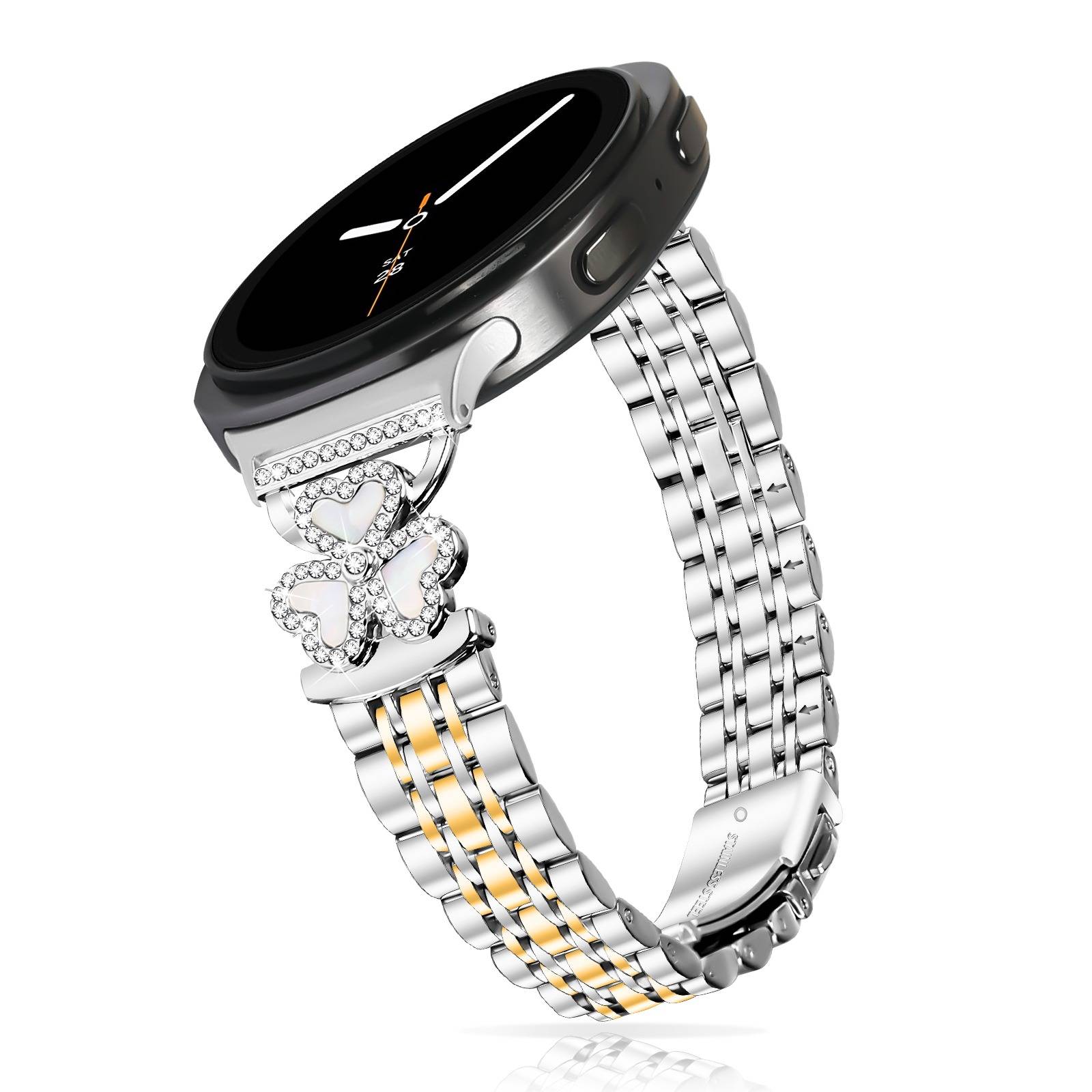Herz-Klee Sieben-Perlen Edelstahl Uhrenarmband kompatibel mit Samsung Watch 8/8 Classic