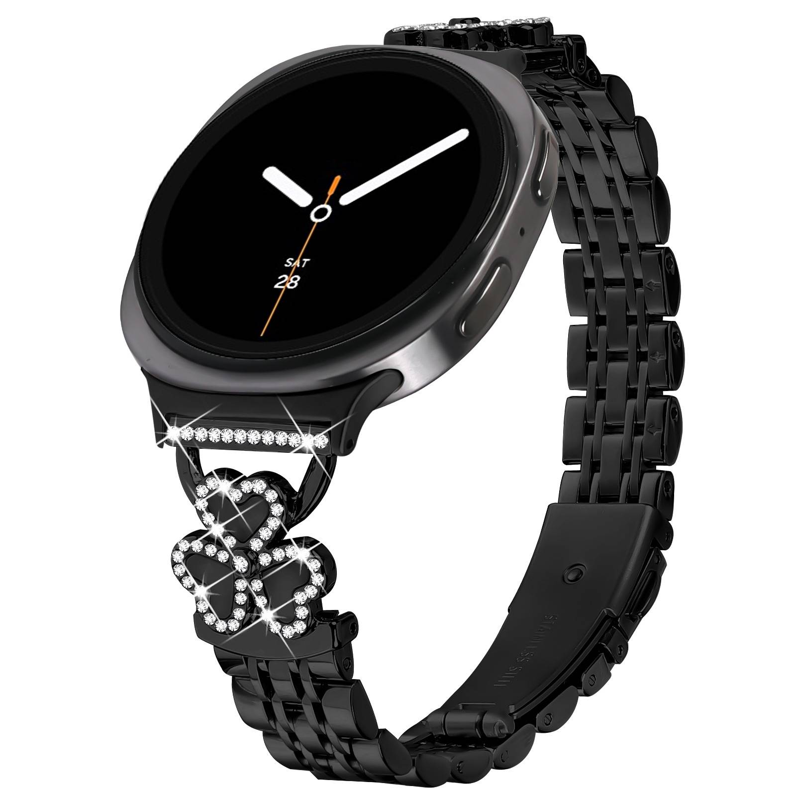 Herz-Klee Sieben-Perlen Edelstahl Uhrenarmband kompatibel mit Samsung Watch 8/8 Classic