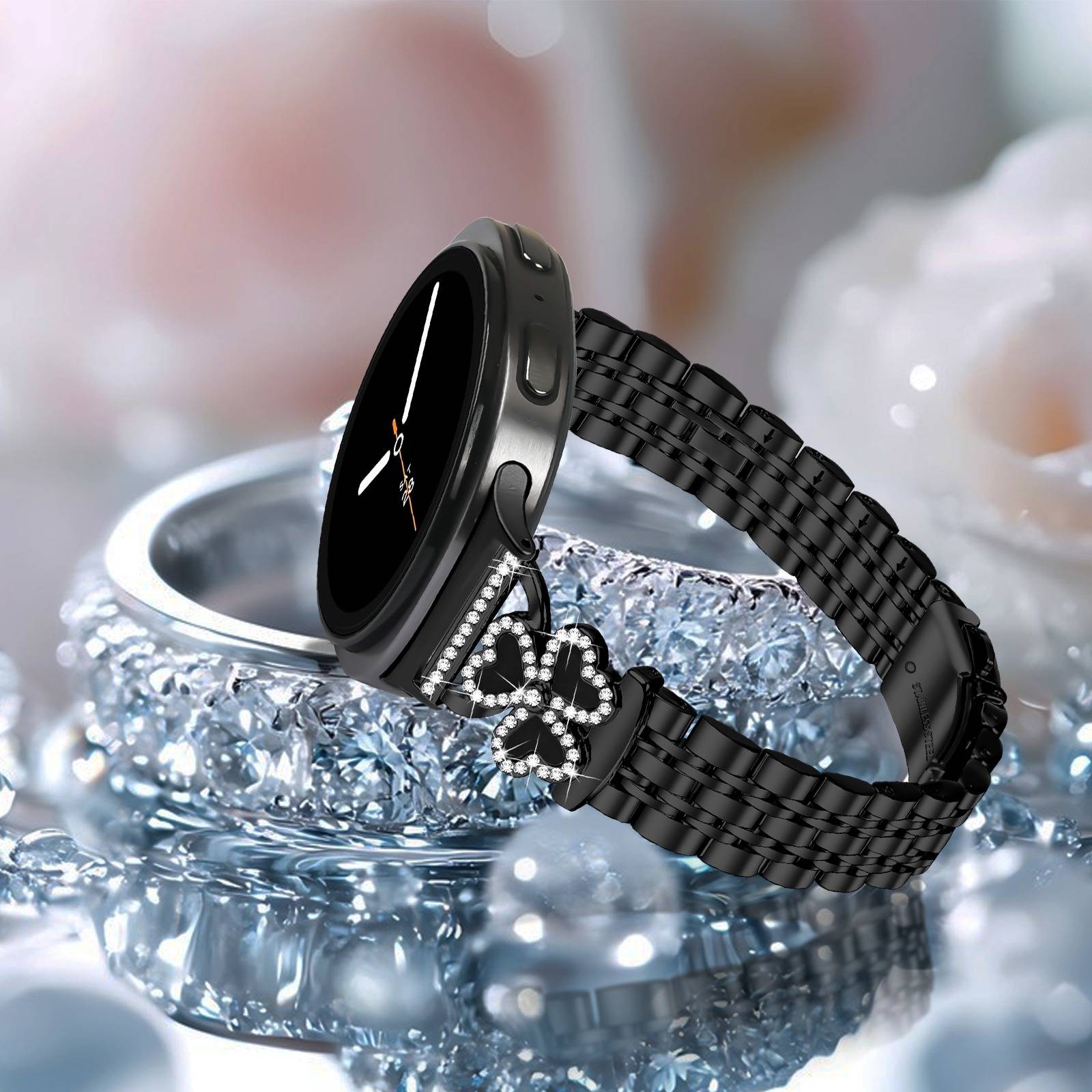 Herz-Klee Sieben-Perlen Edelstahl Uhrenarmband kompatibel mit Samsung Watch 8/8 Classic