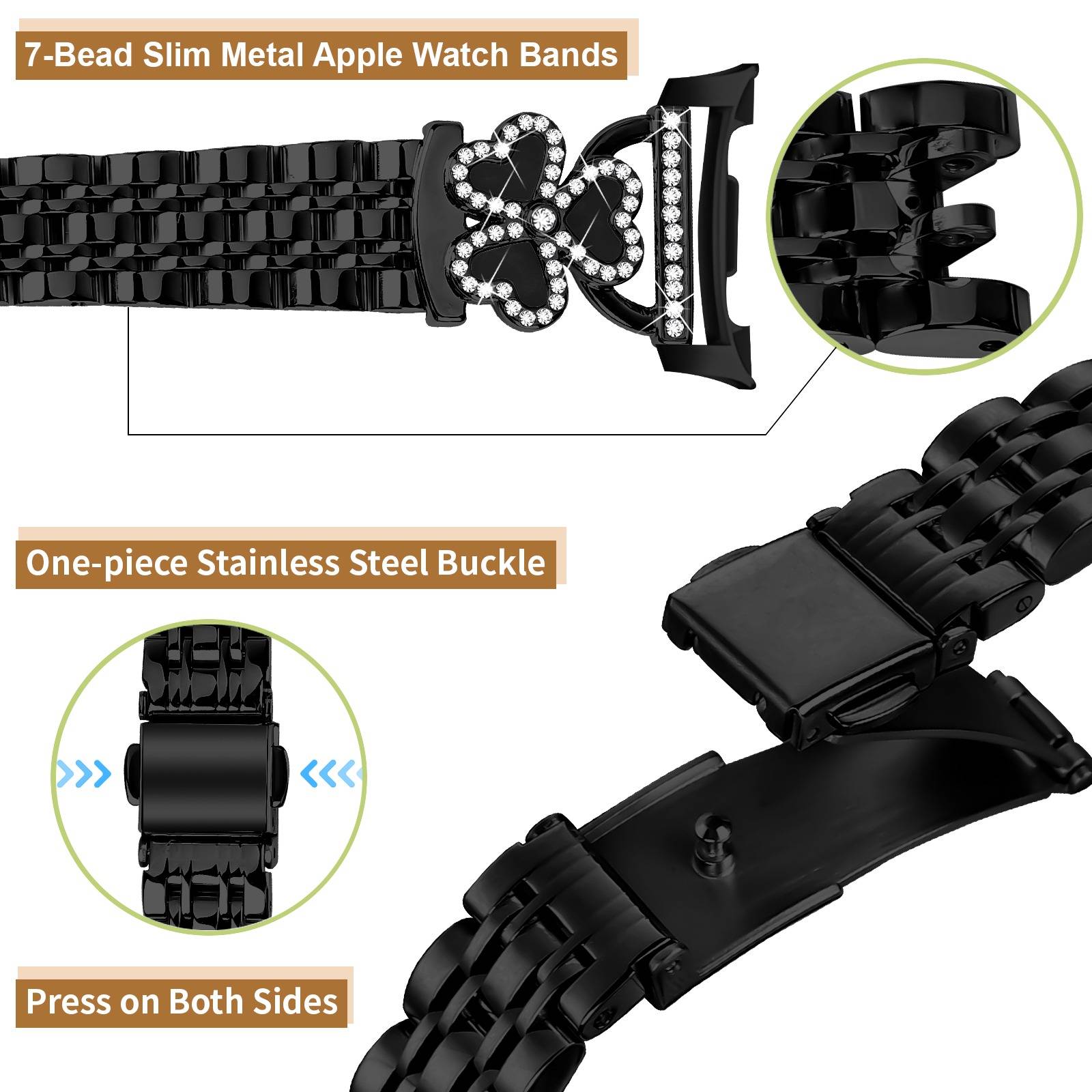 Herz-Klee Sieben-Perlen Edelstahl Uhrenarmband kompatibel mit Samsung Watch 8/8 Classic