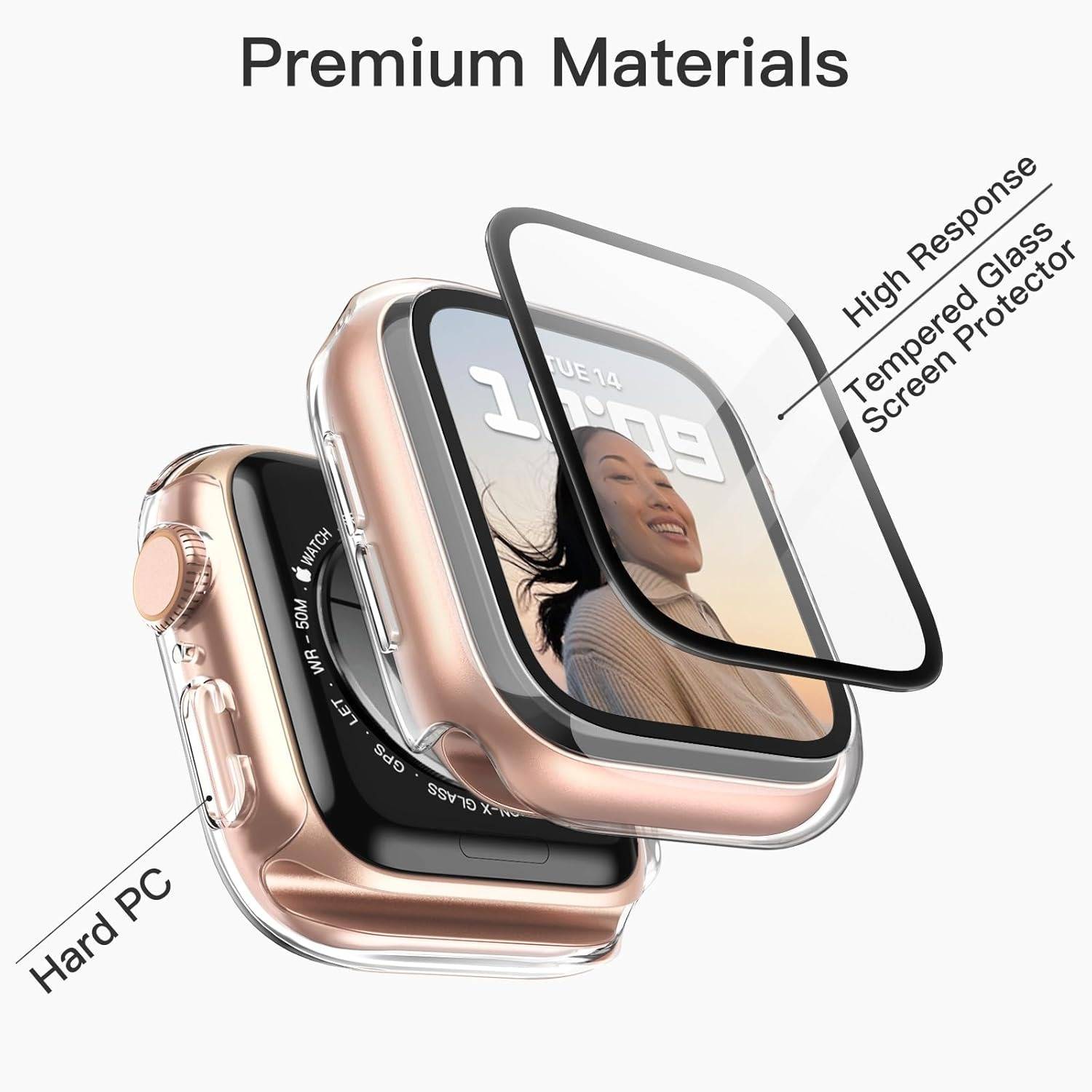 Klare PC & Panzerglas Schutzhülle kompatibel mit Apple Watch 4/5/6 40mm