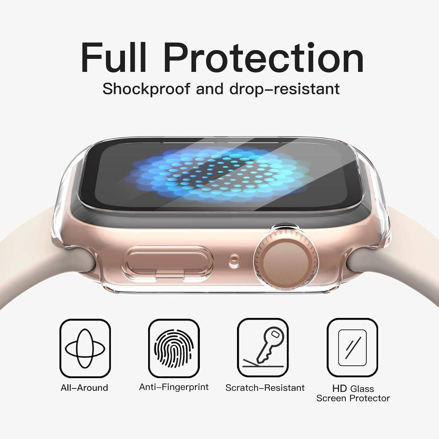Klare PC & Panzerglas Schutzhülle kompatibel mit Apple Watch 4/5/6 40mm