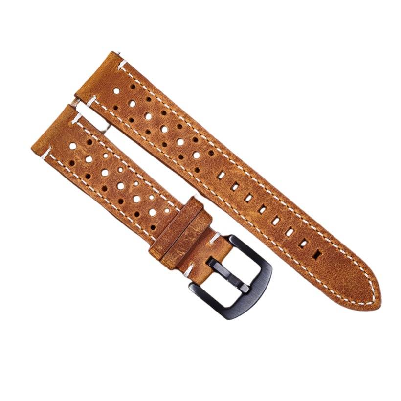 Vintage Crazy Horse Leder Universal Smartwatch Armband - Schnellverschluss, Atmungsaktiv Brown 24 mm