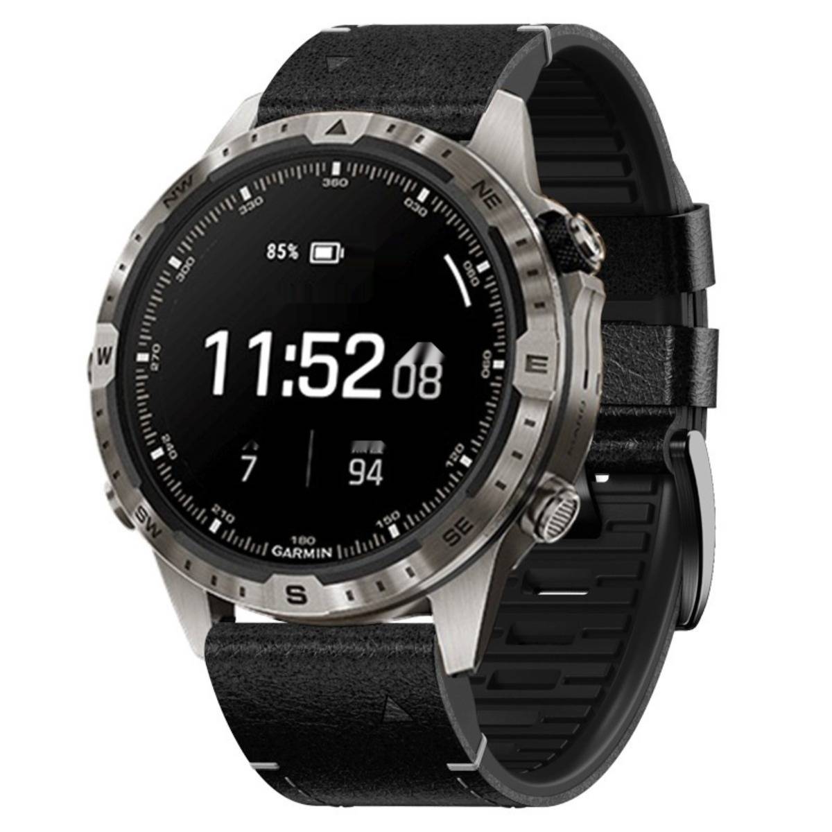 Echtes Leder Uhrenarmband kompatibel mit Garmin Fenix 8/Fenix 7X/Fenix 3 - Retro-Stil Black 26 mm