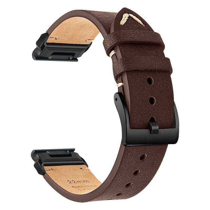 Premium Leder Uhrenarmband kompatibel mit Garmin Fenix 8/7X/3 - Stilvolles Ersatzarmband DarkBrown 22 mm
