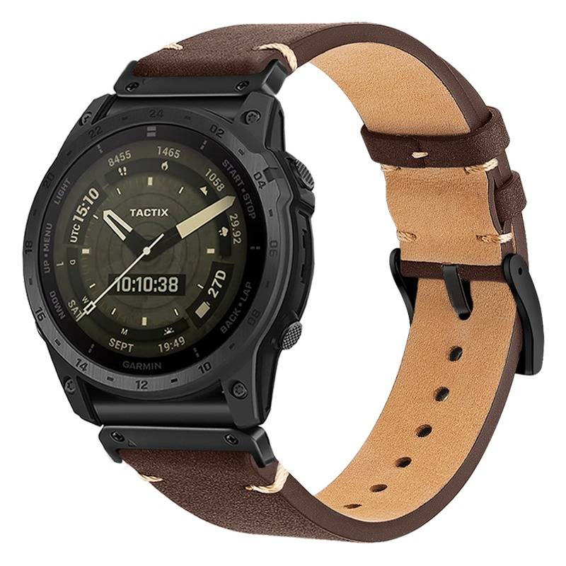 Premium Leder Uhrenarmband kompatibel mit Garmin Fenix 8/7X/3 - Stilvolles Ersatzarmband DarkBrown 22 mm