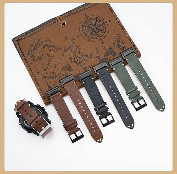 Premium Leder Uhrenarmband kompatibel mit Garmin Fenix 8/7X/3 - Stilvolles Ersatzarmband DarkBrown 22 mm