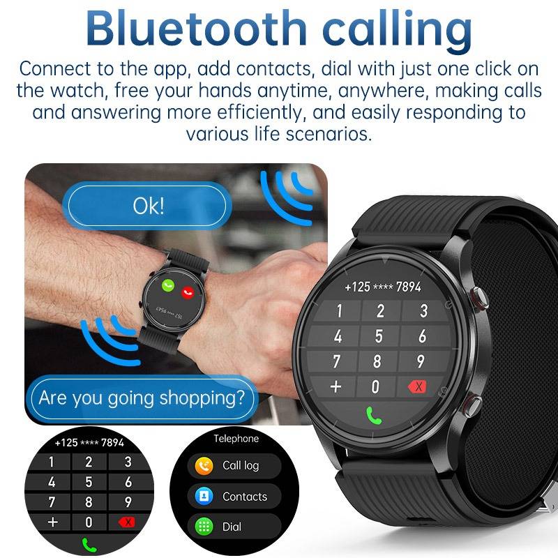 AMOLED-Smartwatch mit Blutdruck-, EKG-, Bluetooth-Anruf-, Blutsauerstoff- und SOS-Funktion