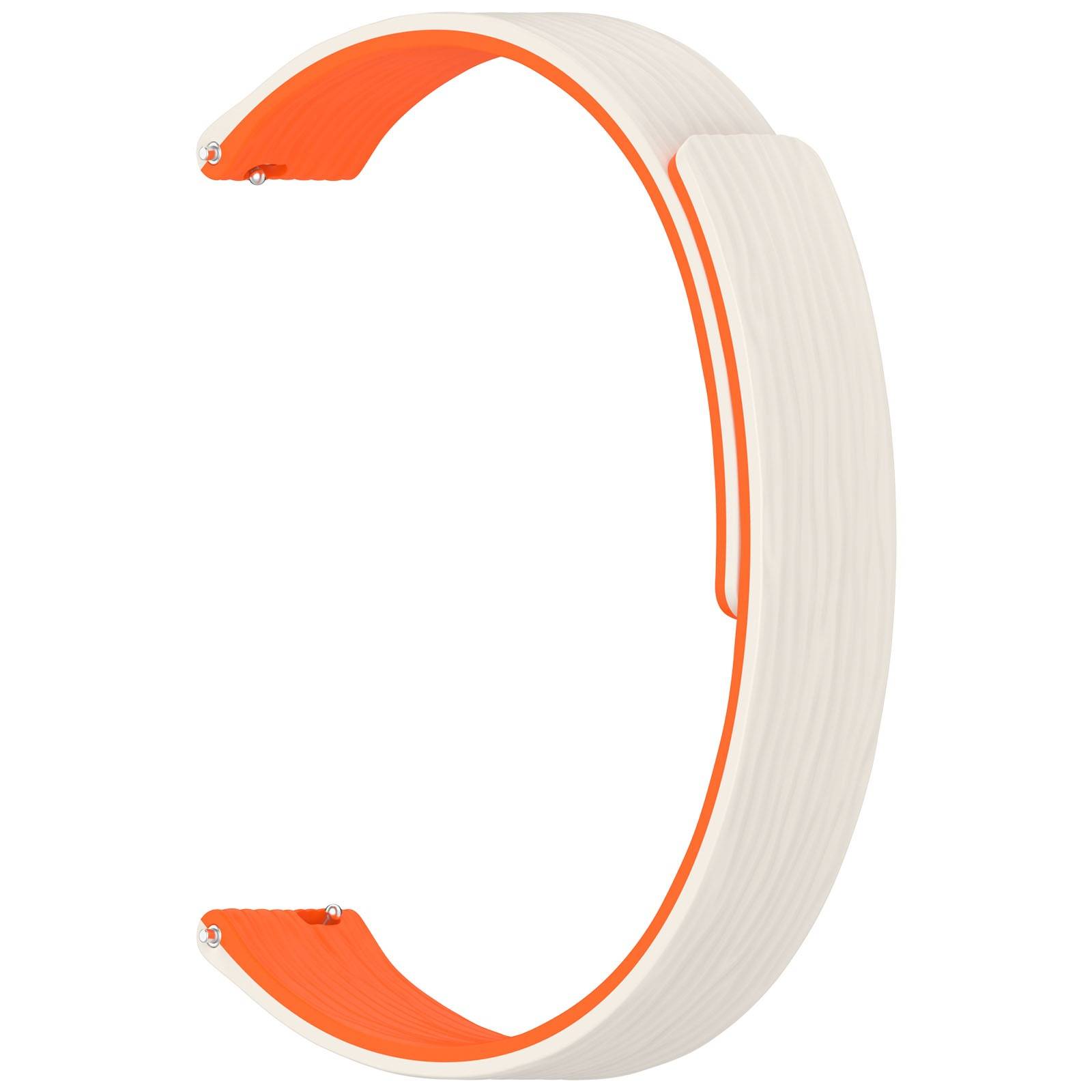 Orange und weißes Armband oder Armreif mit offener C-Form, isoliert auf weißem Hintergrund dargestellt.