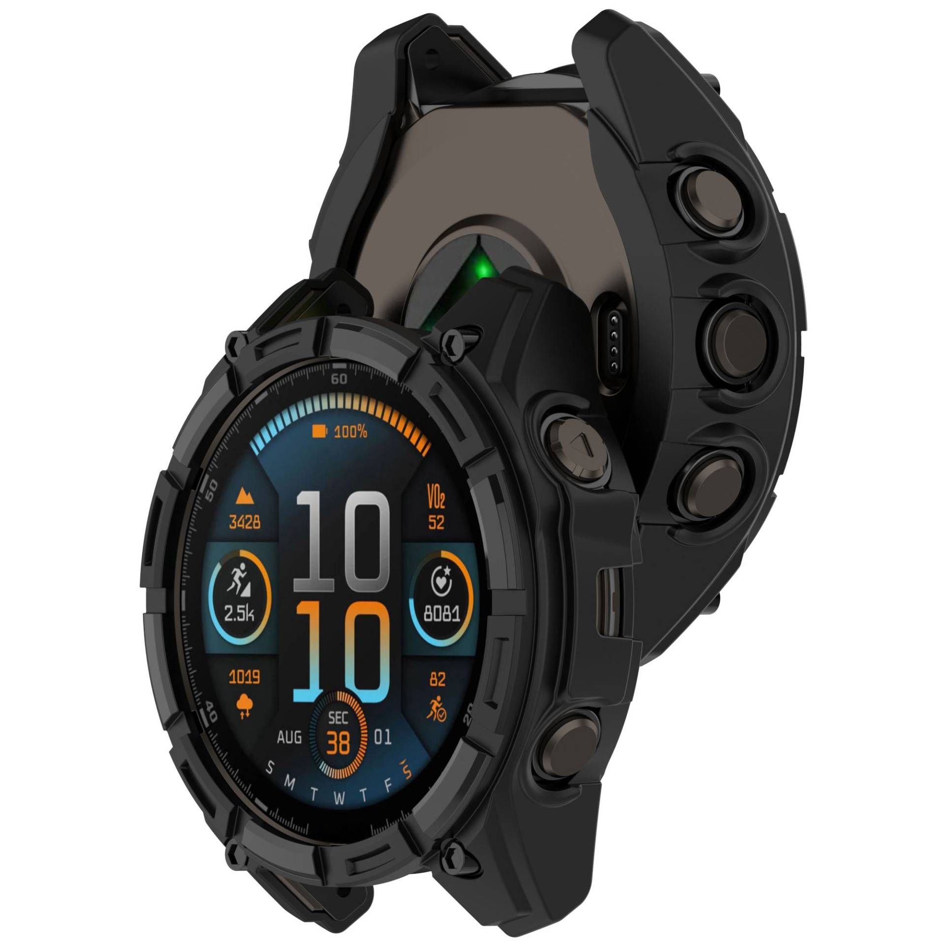 Hohle Panzer Schutzhülle 47mm kompatibel mit Garmin Quatix 8 - Mehrfarbig Black