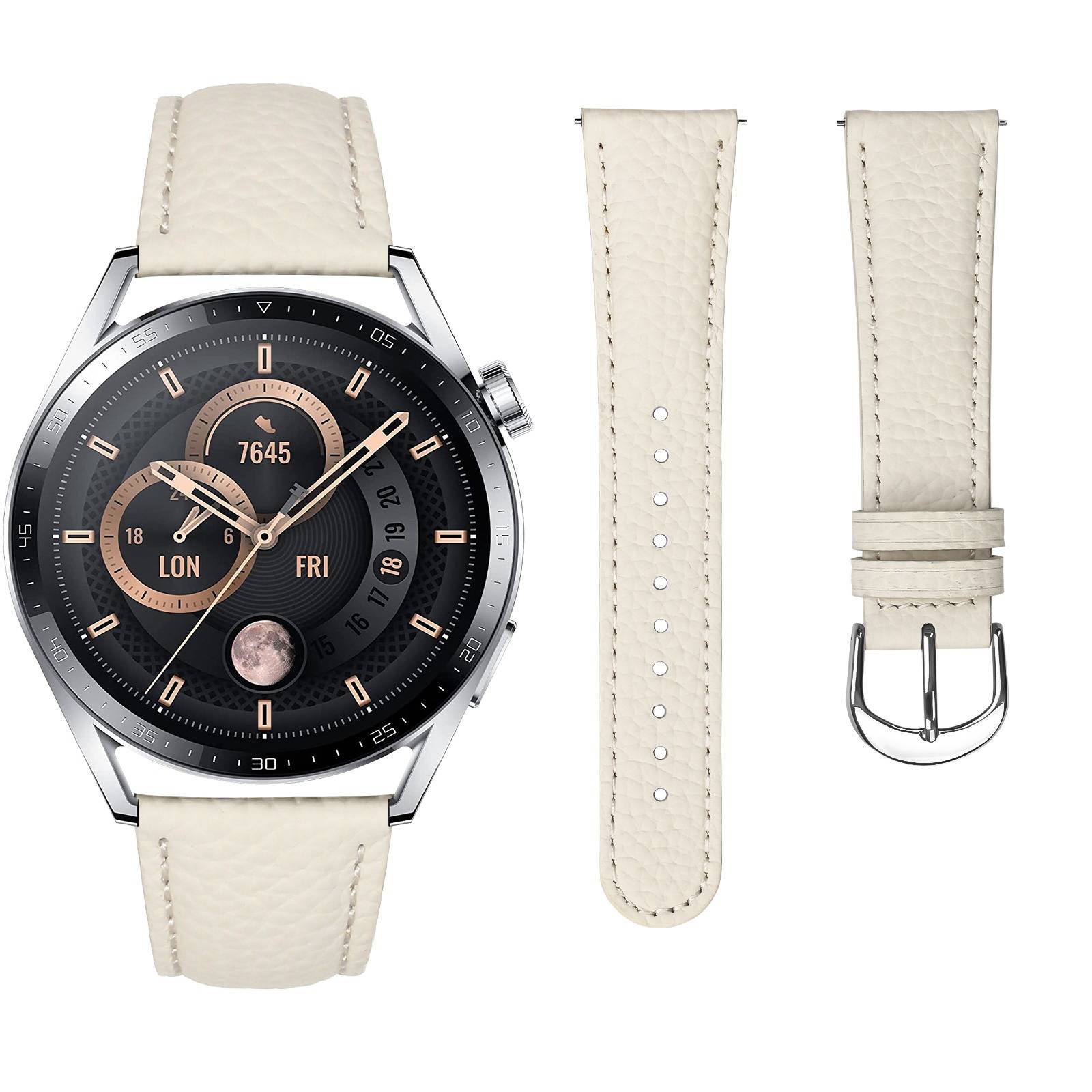 22MM Kompatibel mit Samsung S3 und Huawei GT Serie Echtes Leder Uhrenarmband mit Litchi-Muster, Braun Apricot