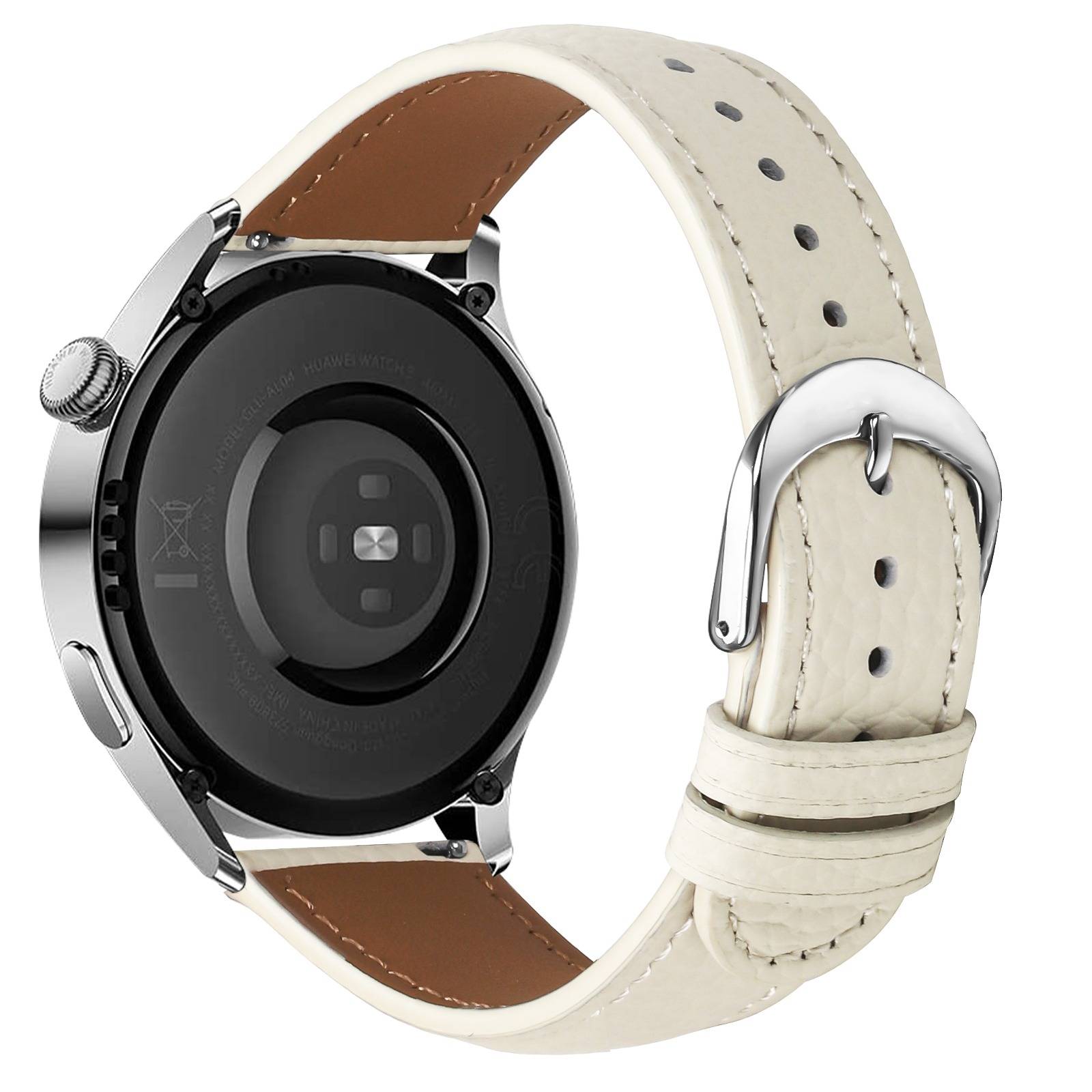 22MM Kompatibel mit Samsung S3 und Huawei GT Serie Echtes Leder Uhrenarmband mit Litchi-Muster, Braun Apricot