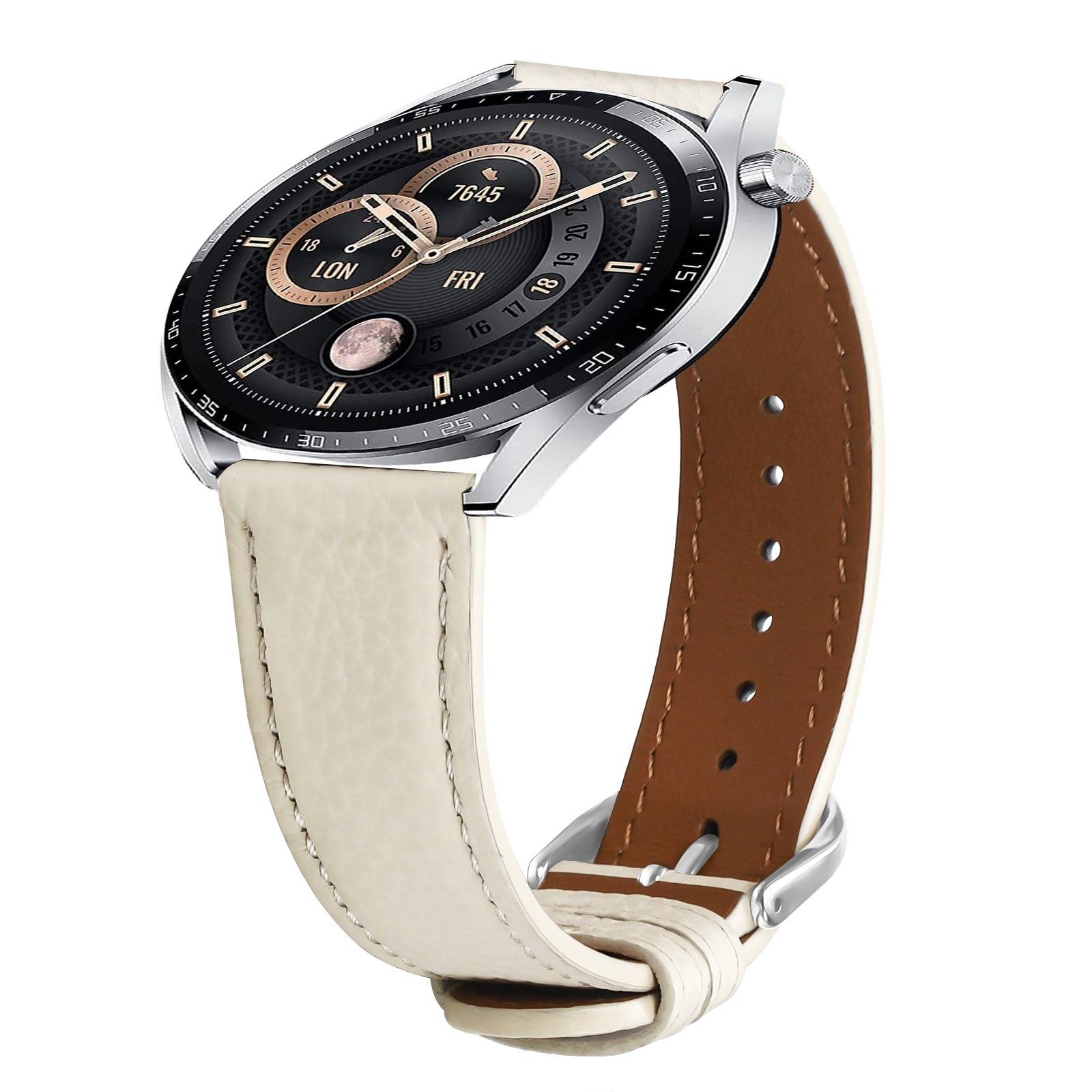22MM Kompatibel mit Samsung S3 und Huawei GT Serie Echtes Leder Uhrenarmband mit Litchi-Muster, Braun Apricot
