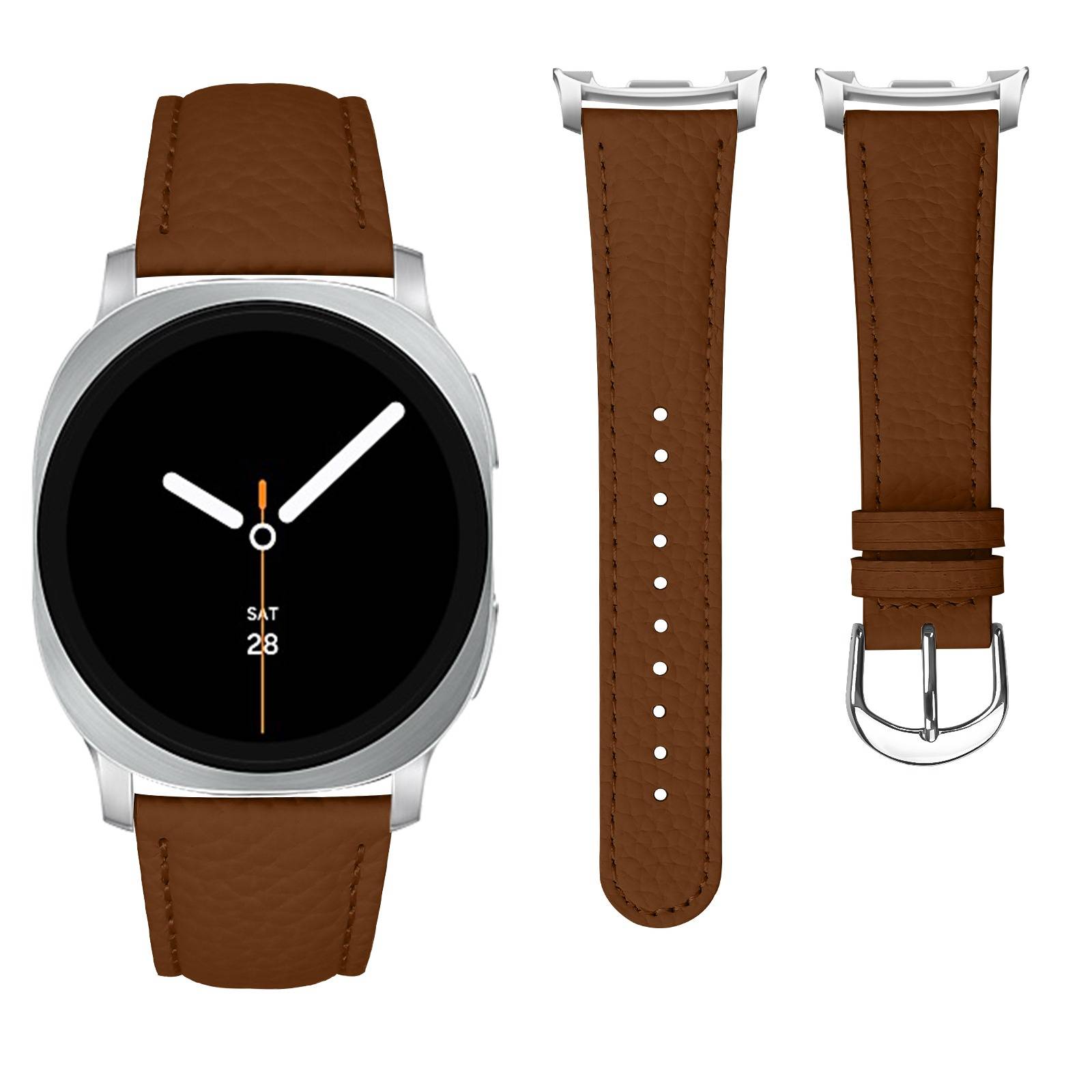 Kompatibel mit Samsung Galaxy Watch8/Classic Lederarmband aus echtem Narbenleder, braun, hochwertig und komfortabel Brown
