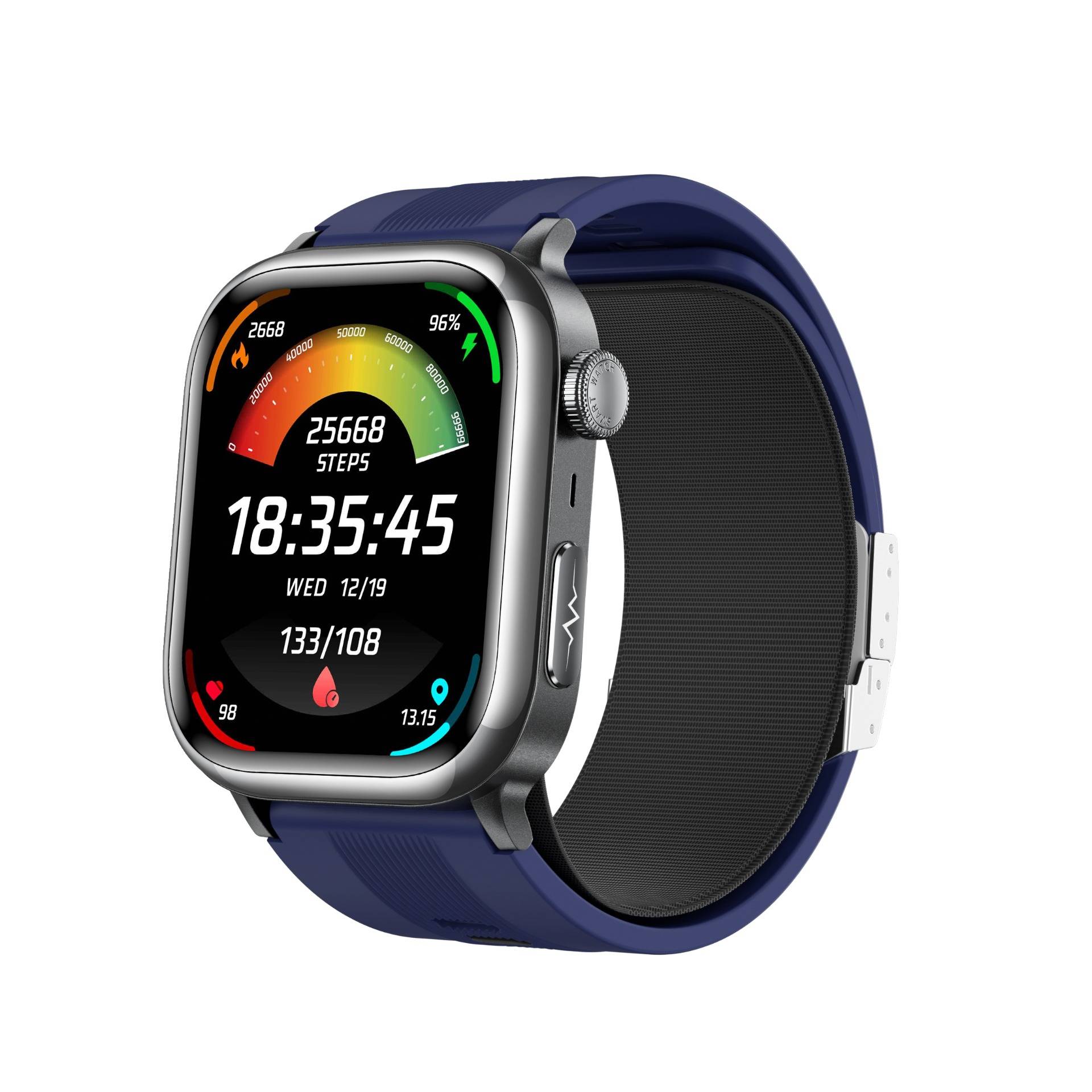Smartwatch mit Luftpumpe, Blutdruck und EKG – Gesundheitsüberwachung und Bluetooth-Anruf Blue