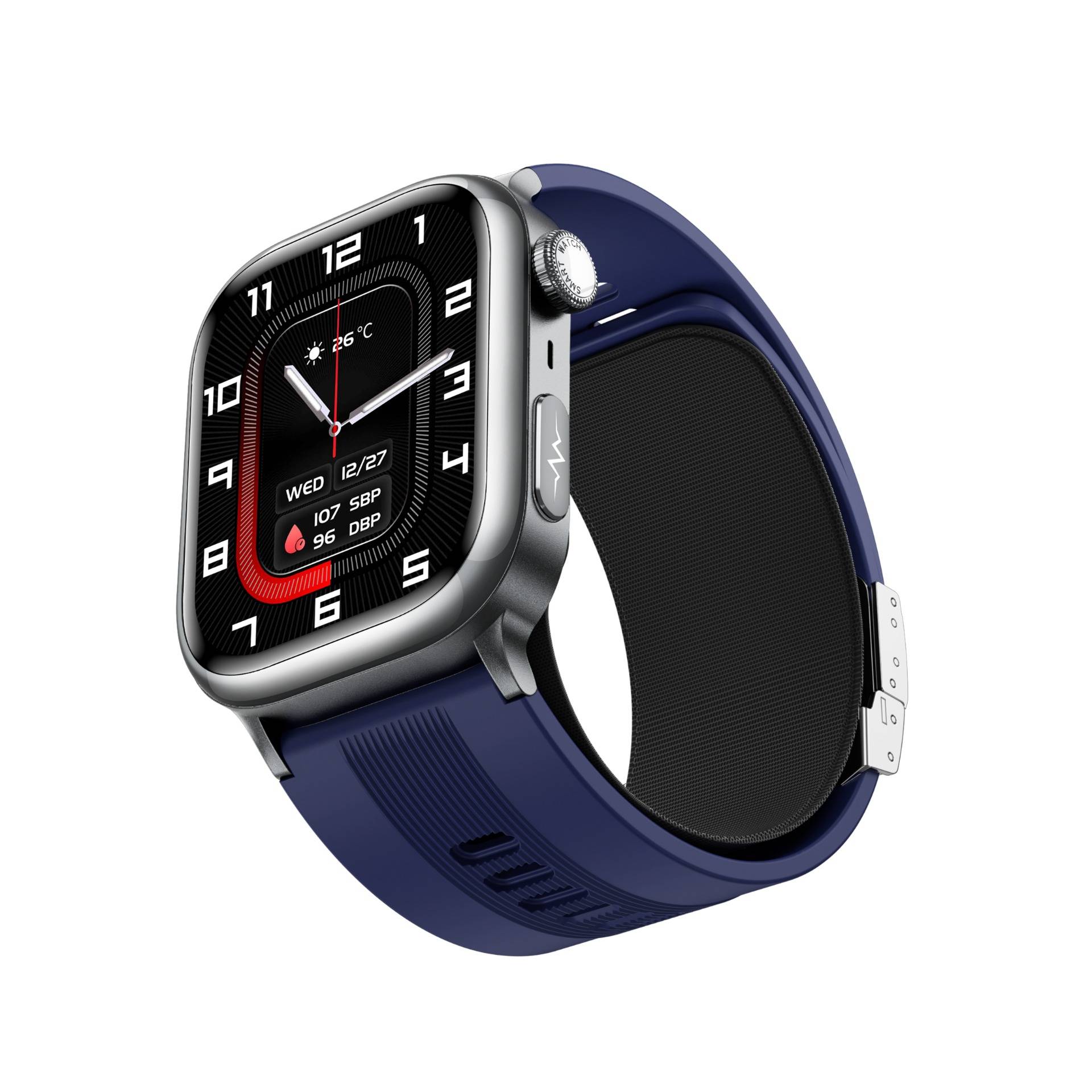 Smartwatch mit Luftpumpe, Blutdruck und EKG – Gesundheitsüberwachung und Bluetooth-Anruf Blue
