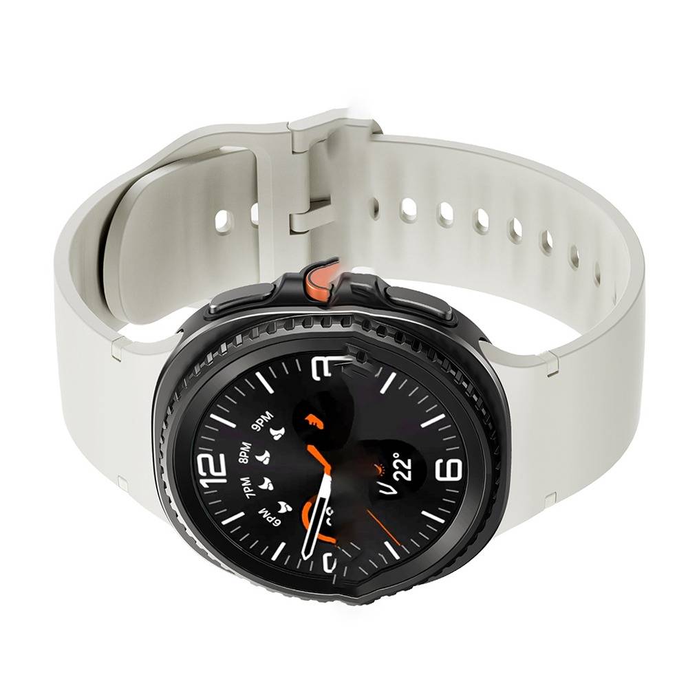 Kompatibel mit Samsung Galaxy Watch 8: Silikonarmband in Originalfarbe mit Ziernähten Beige