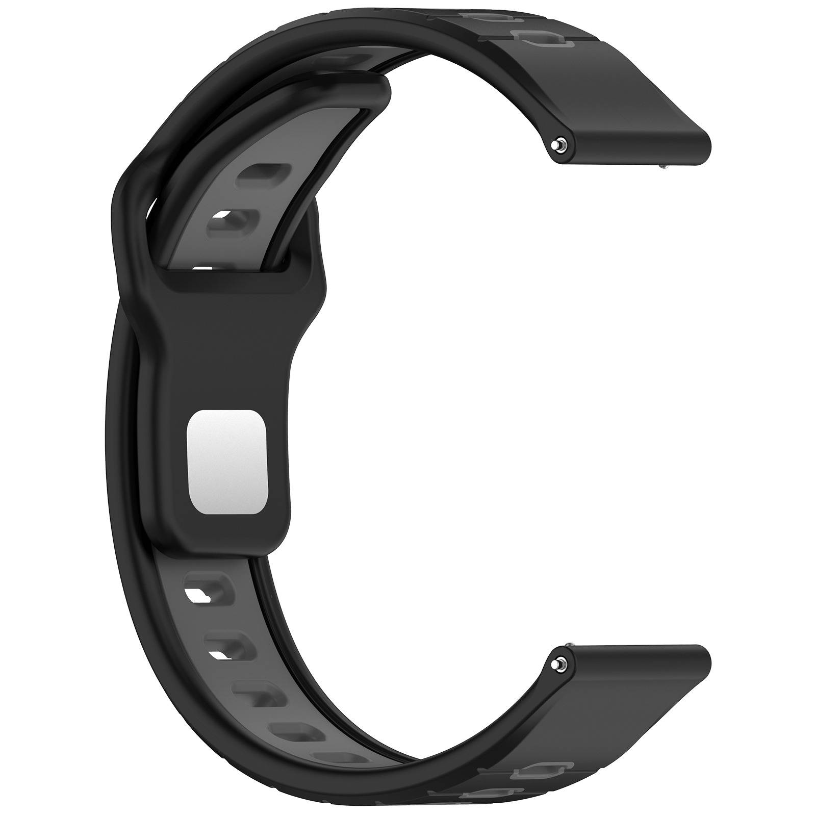 Schwarzes verstellbares Smartwatch-Armband oder Handgelenkband isoliert auf weißem Hintergrund, offen in C-Form dargestellt.