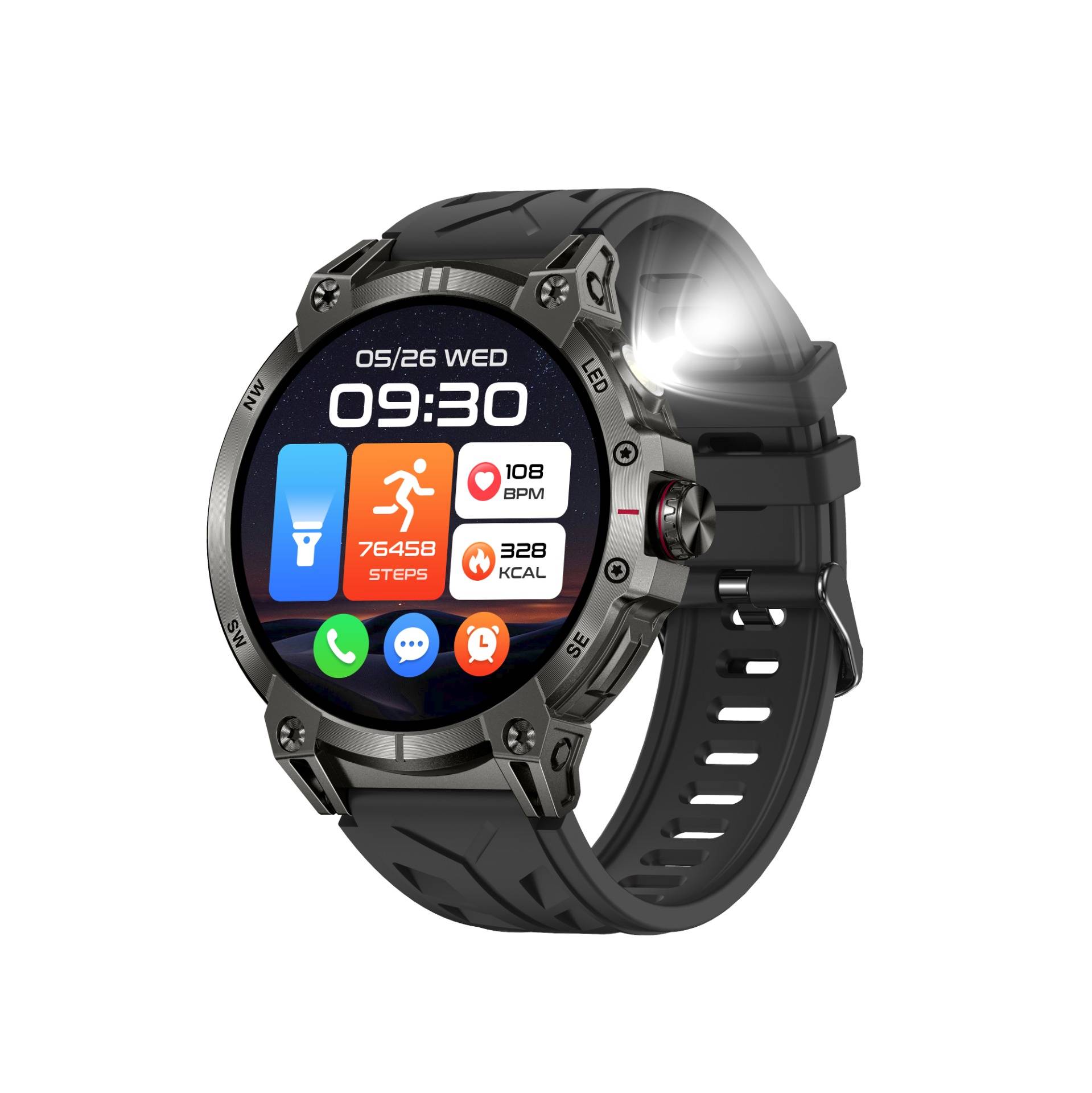 Multifunktionale Smartwatch mit Gesundheitsüberwachung und Bluetooth-Anrufen Black