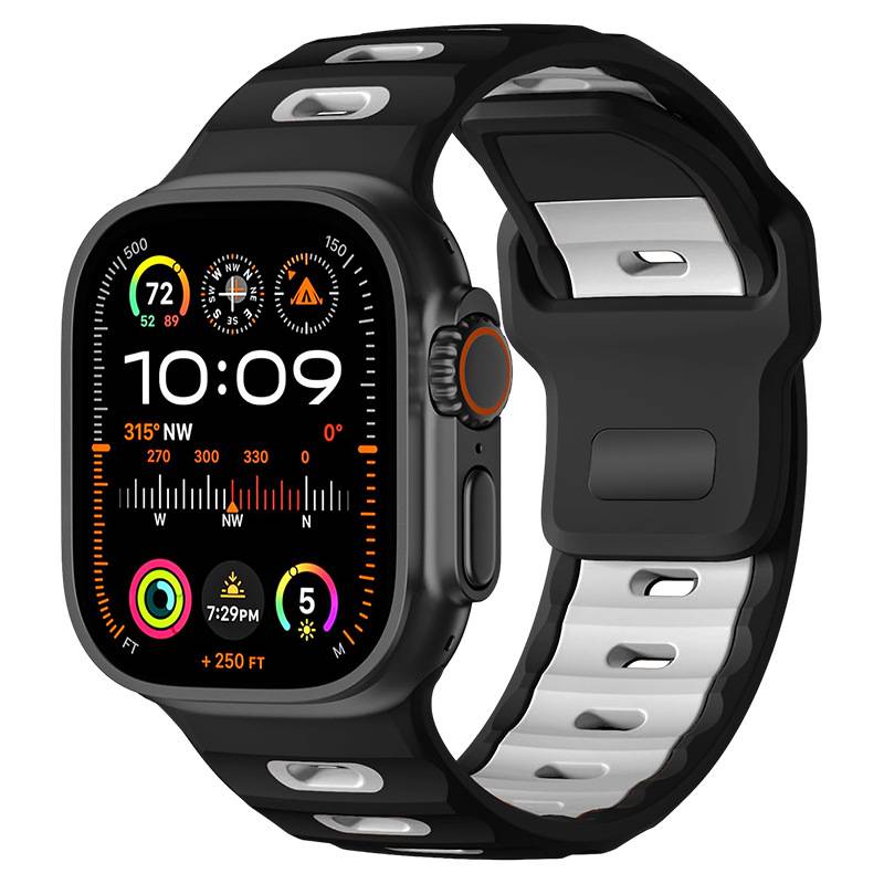 Stilvolles Silikonarmband für Apple Watch 42/44/45/46/49mm Black&White