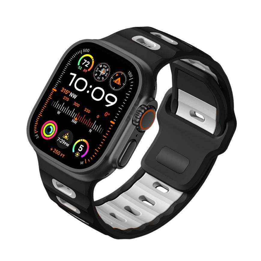 Stilvolles Silikonarmband für Apple Watch 42/44/45/46/49mm Black&White