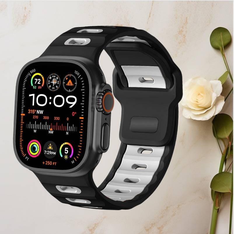 Stilvolles Silikonarmband für Apple Watch 42/44/45/46/49mm Black&White