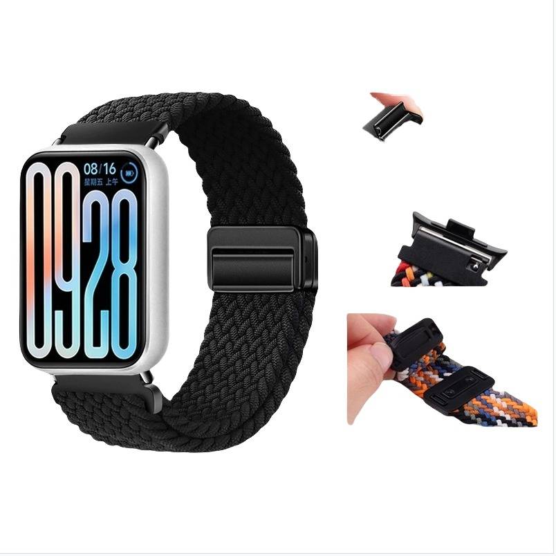 Xiaomi 8 Pro Kompatibel Geflochtenes Magnetisches Armband, Schnellverschluss Nylon Uhrenarmband, Schwarz, Komfortabel und Atmungsaktiv Black