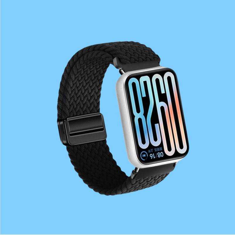 Xiaomi 8 Pro Kompatibel Geflochtenes Magnetisches Armband, Schnellverschluss Nylon Uhrenarmband, Schwarz, Komfortabel und Atmungsaktiv Black