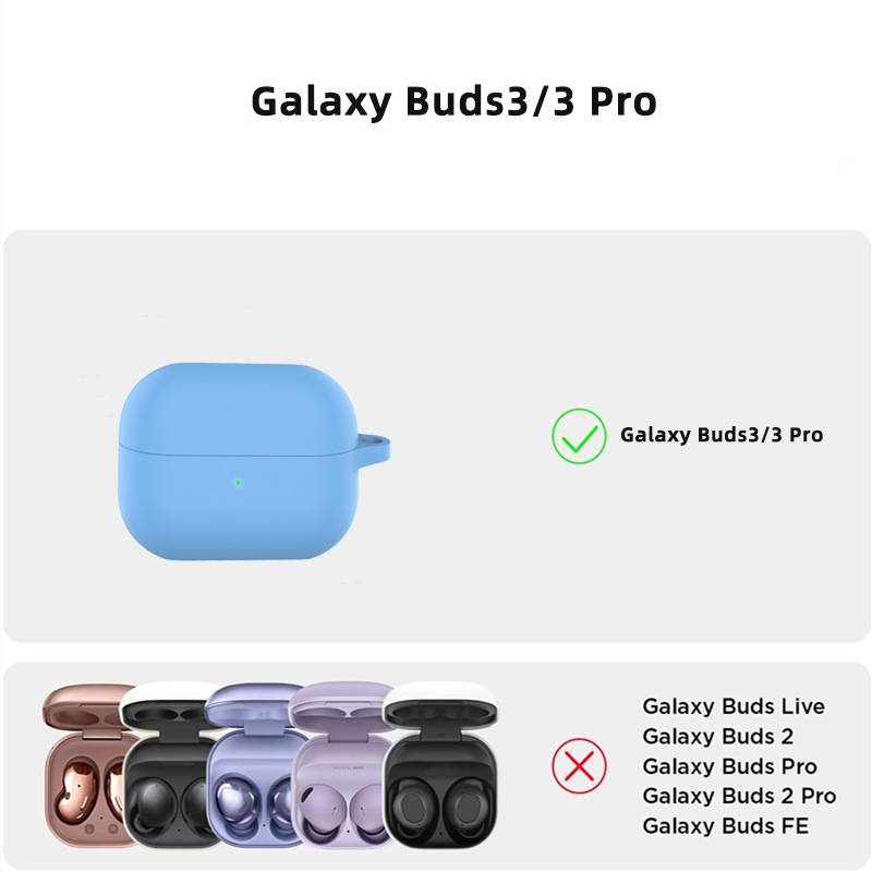 Das Ladecase der Blue Galaxy Buds3/3 Pro wird als korrekte Übereinstimmung angezeigt, während mehrere andere Galaxy Buds-Modelle unten als falsch gekennzeichnet sind.