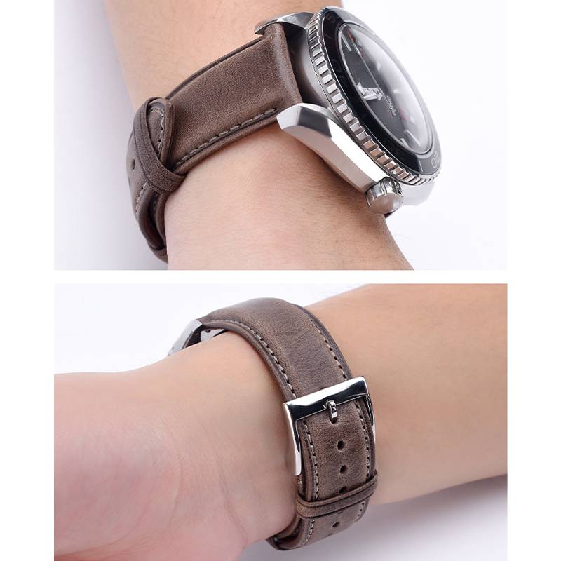 Italienisches, leicht veränderliches Uhrenarmband aus glattem Öl-Wachs-Rindsleder Khaki 20 mm