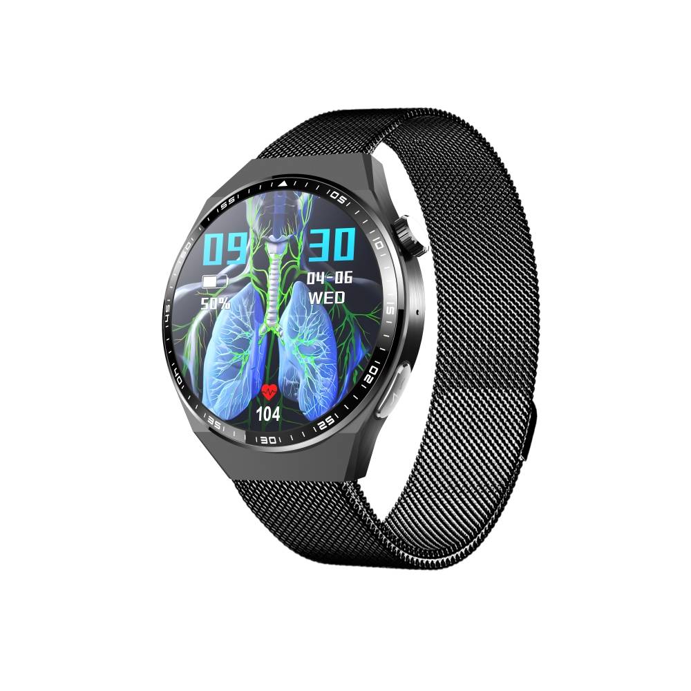 Smartwatch mit EKG, Körperzusammensetzungsanalyse, Blutzusammensetzungsanalyse (Harnsäure, Blutfette) Black Milanese strap