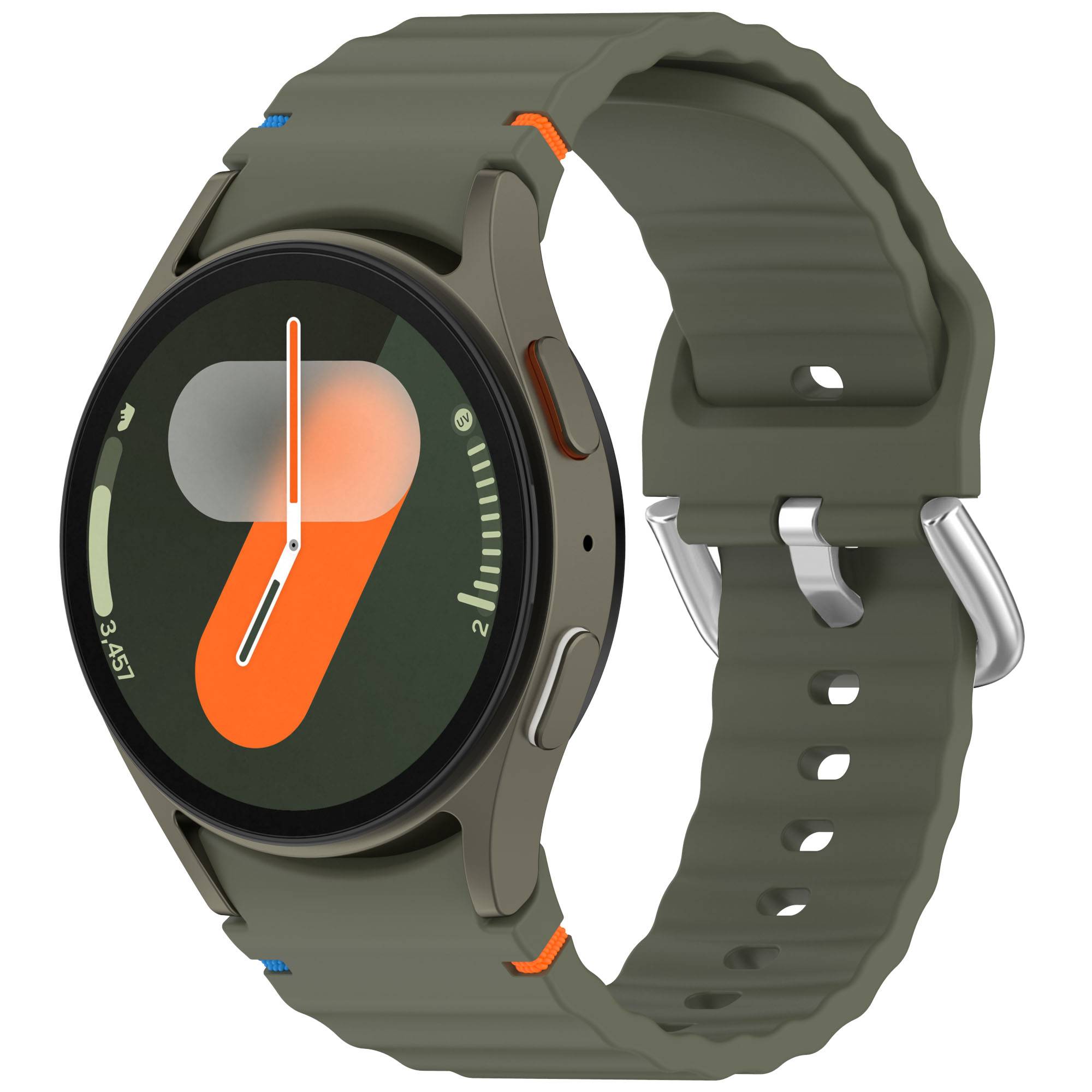 Samsung Watch 7 Wave Armband - Silberne Schnalle (Farbbeständig) - Armeegrün