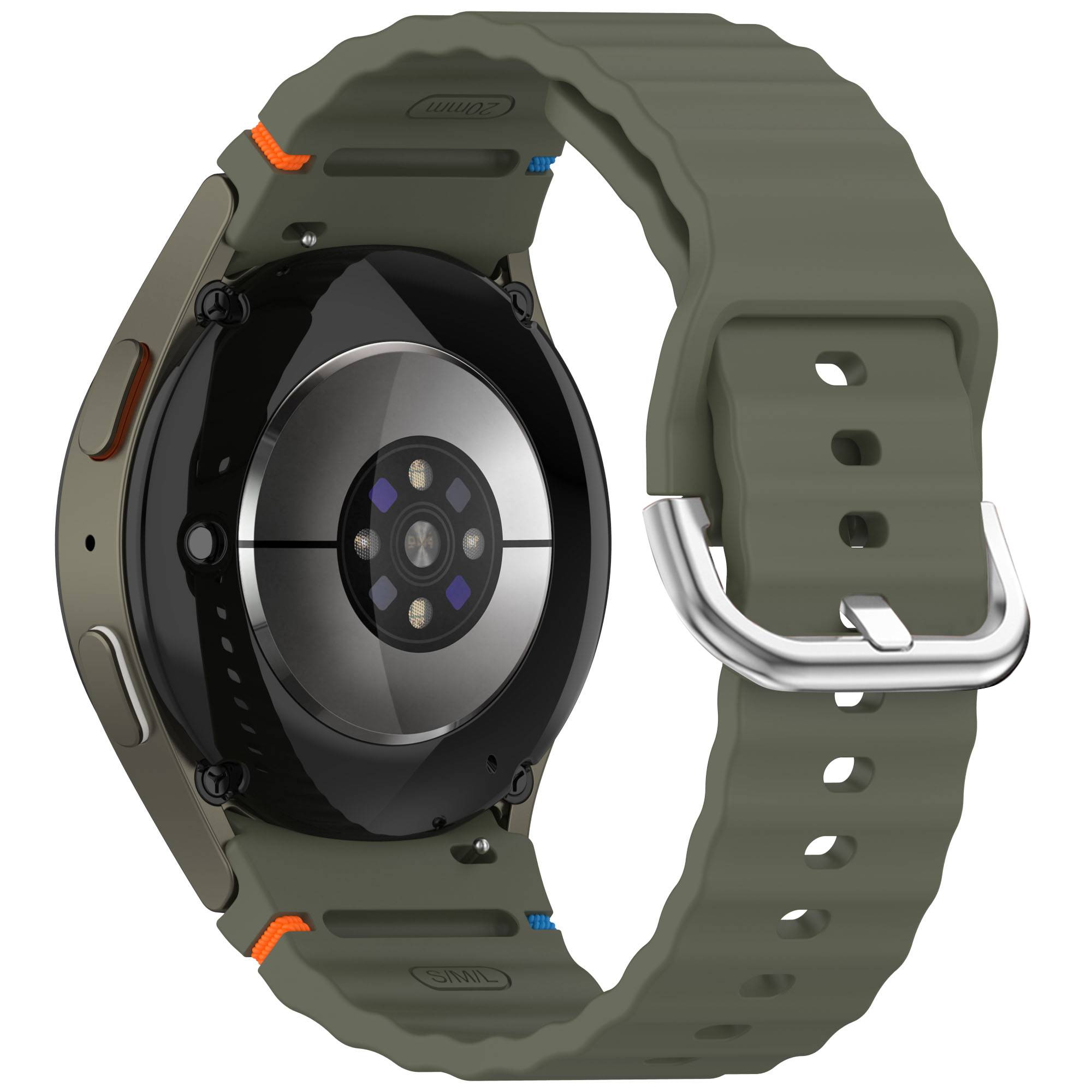 Samsung Watch 7 Wave Armband - Silberne Schnalle (Farbbeständig) - Armeegrün