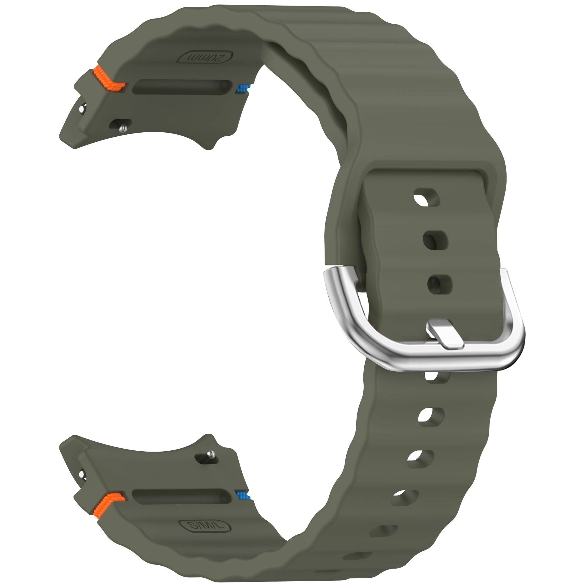 Samsung Watch 7 Wave Armband - Silberne Schnalle (Farbbeständig) - Armeegrün